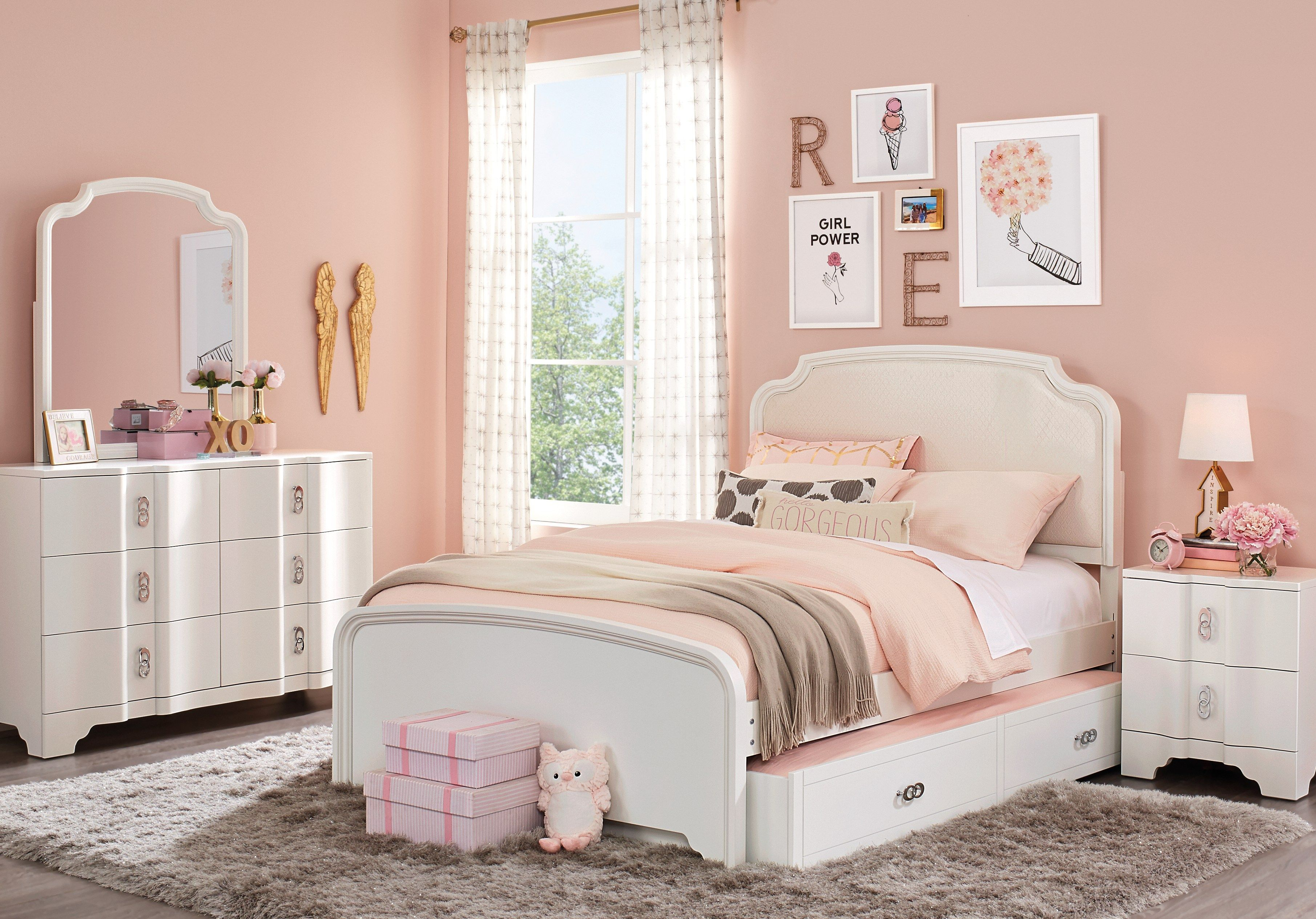 Rylee White 5 Pc Full Upholstered Bedroom Teen Bedroom Sets Colors inside size 3621 X 2531