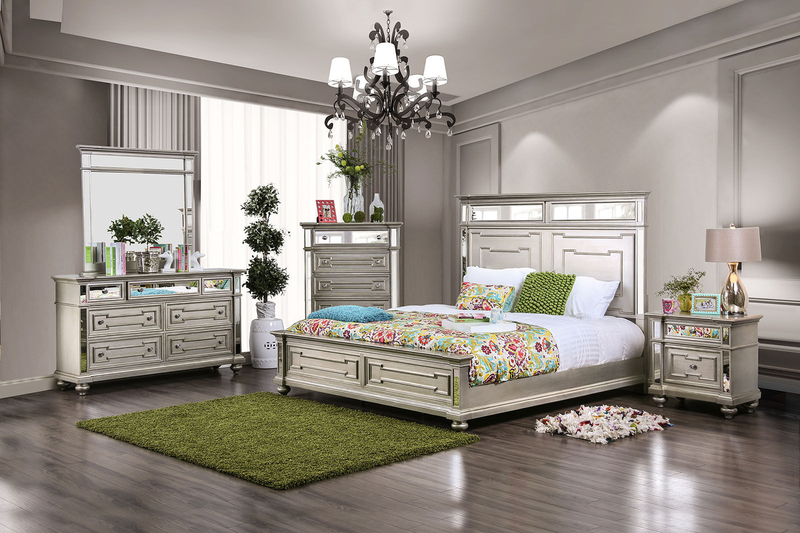 Salamanca Contemporary Crystal Acrylic Silver Finish Mirror Glass Bedroom Set with measurements 1600 X 1067