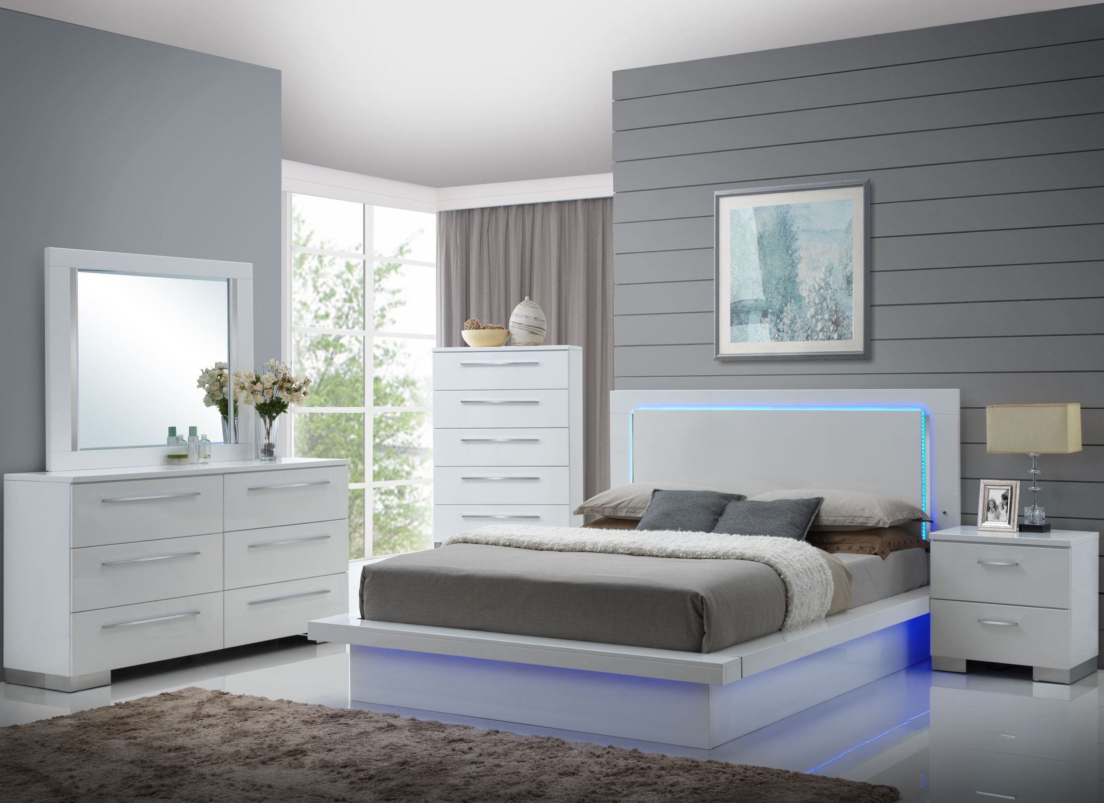 Sapphire High Gloss White Laminate Platform Bedroom Set in sizing 2200 X 1601