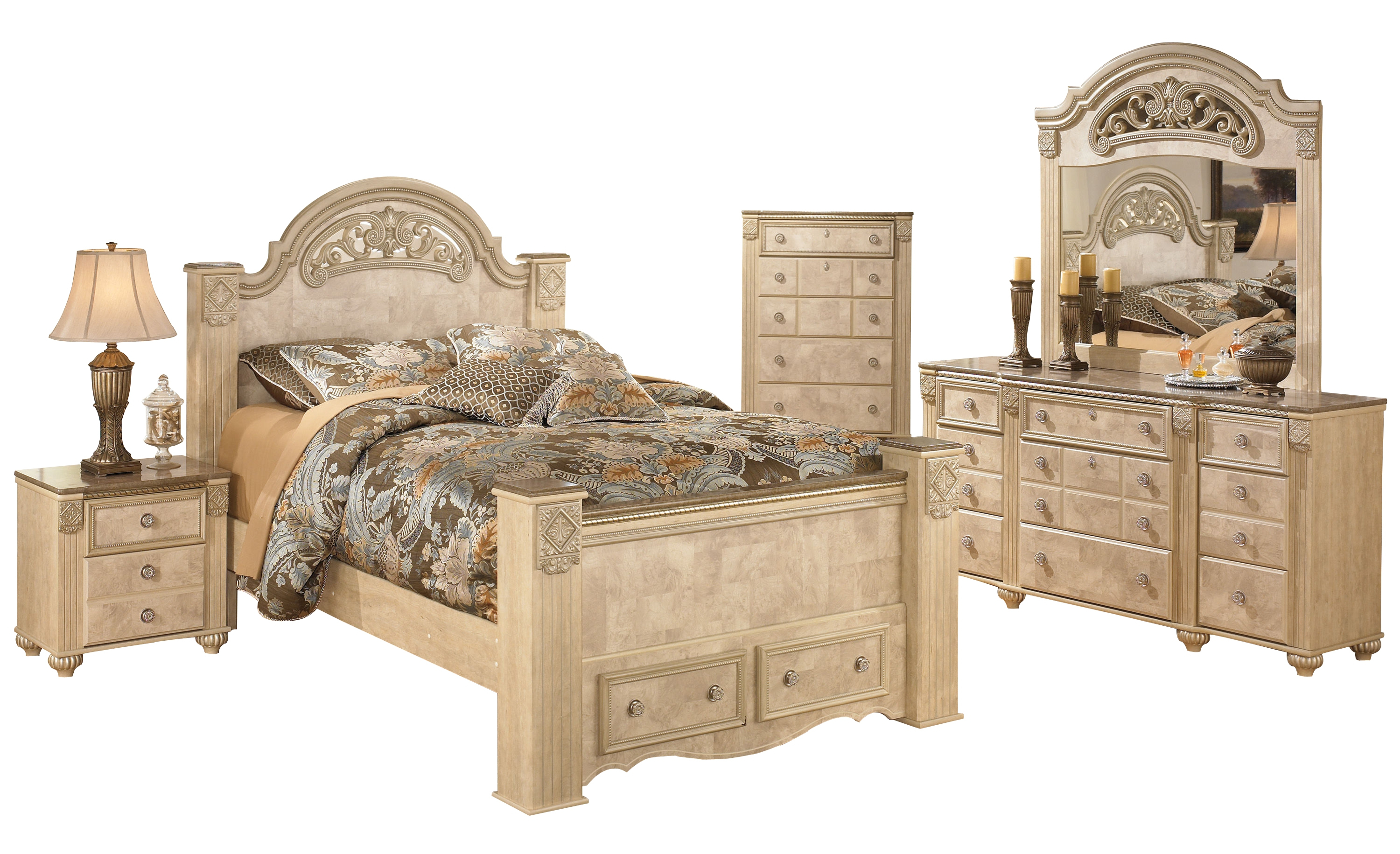 Saveaha Light Brown Wood 2pc Bedroom Set Wqueen Poster Storage Bed inside sizing 3000 X 1830