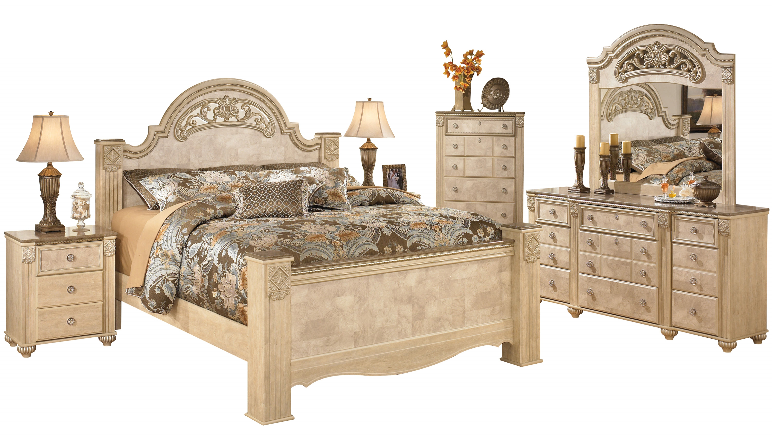 Saveaha Light Brown Wood Marble 2pc Bedroom Set Wking Poster Bed with sizing 3000 X 1715