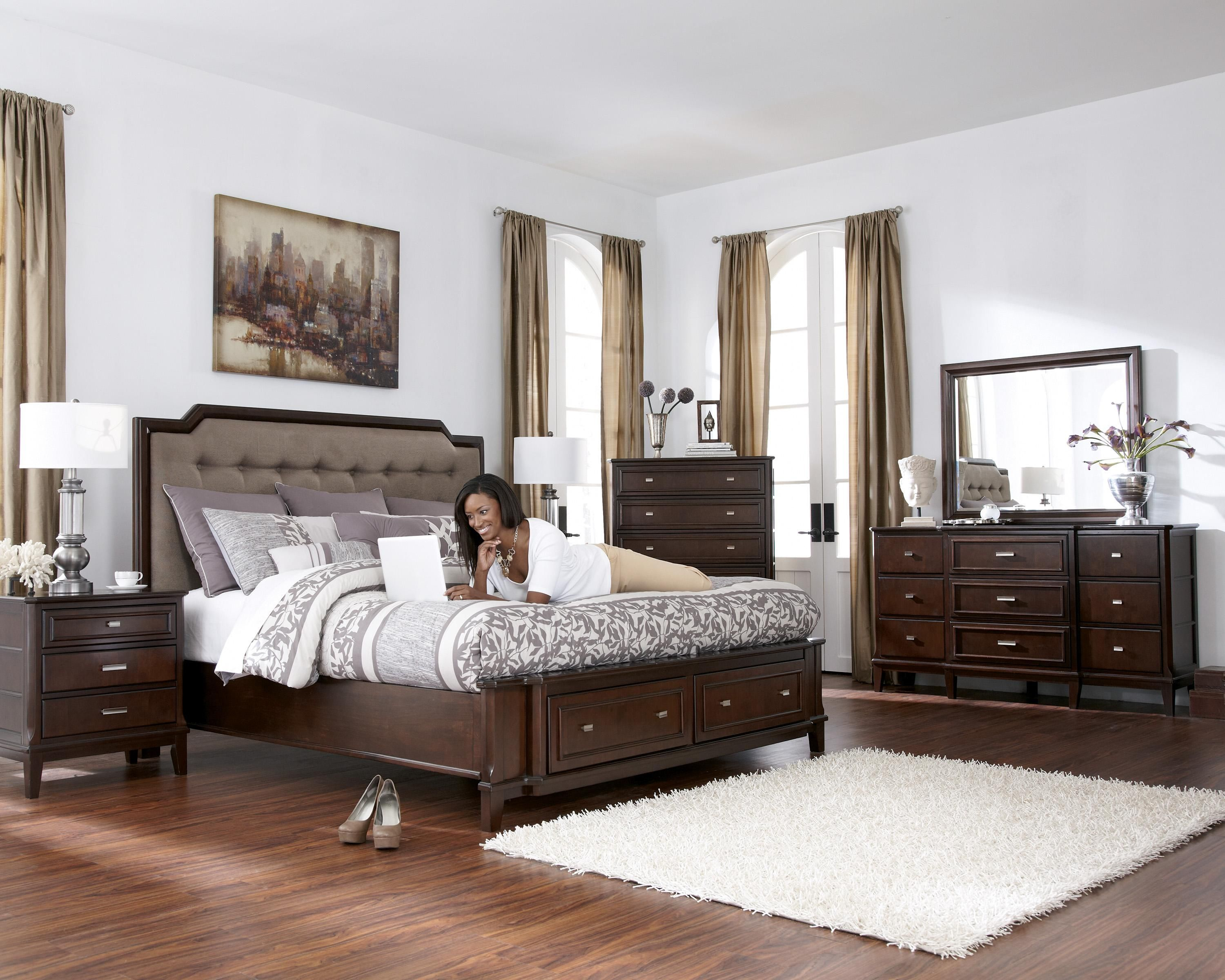 Scenic Upholstered Headboard King Bedroom Sets And Furniture intended for proportions 3000 X 2400