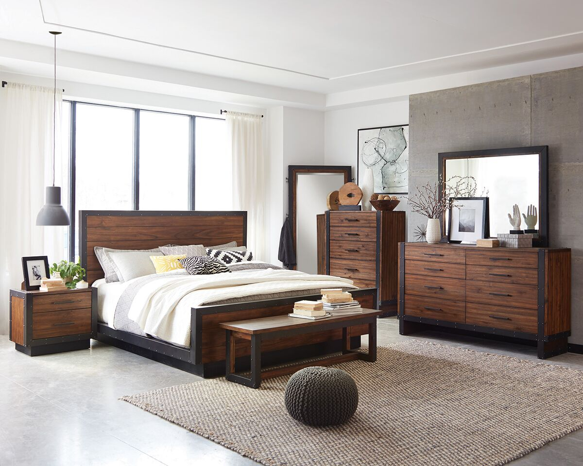 Scott Living Ellison 205241 Rustic Modern Industrial Acacia Bedroom Set throughout sizing 1200 X 960