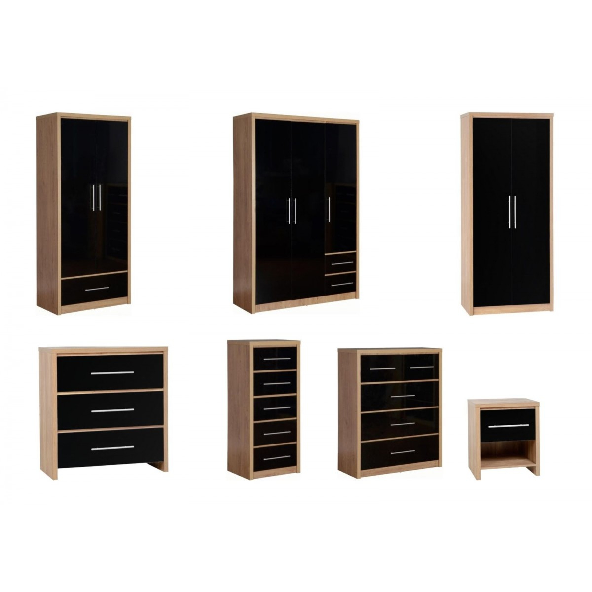 Seconique Oak And Black High Gloss Bedroom Furniture Range in size 1200 X 1200
