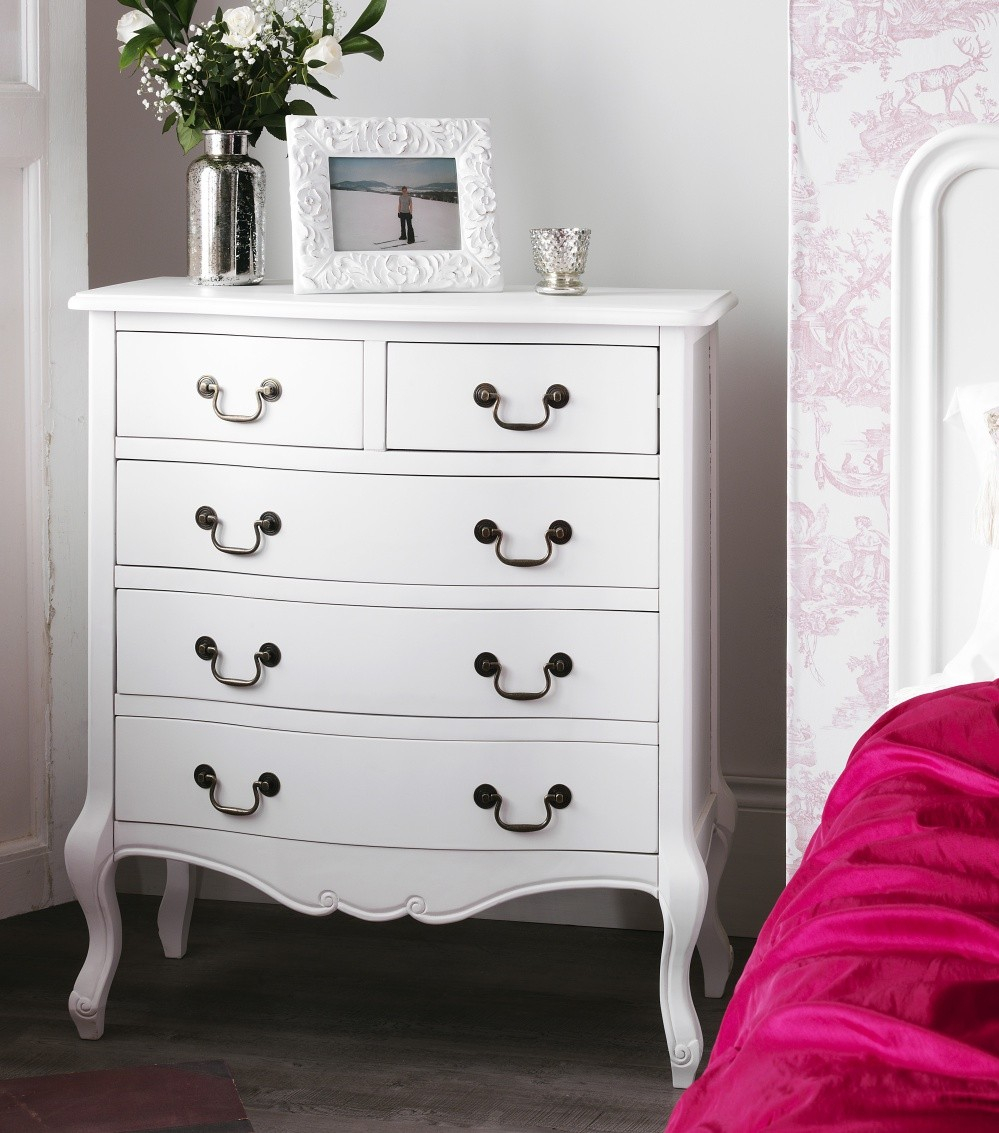 Shab Chic White 5 Drawer Chest Bedroom Furniture Direct with regard to dimensions 999 X 1133