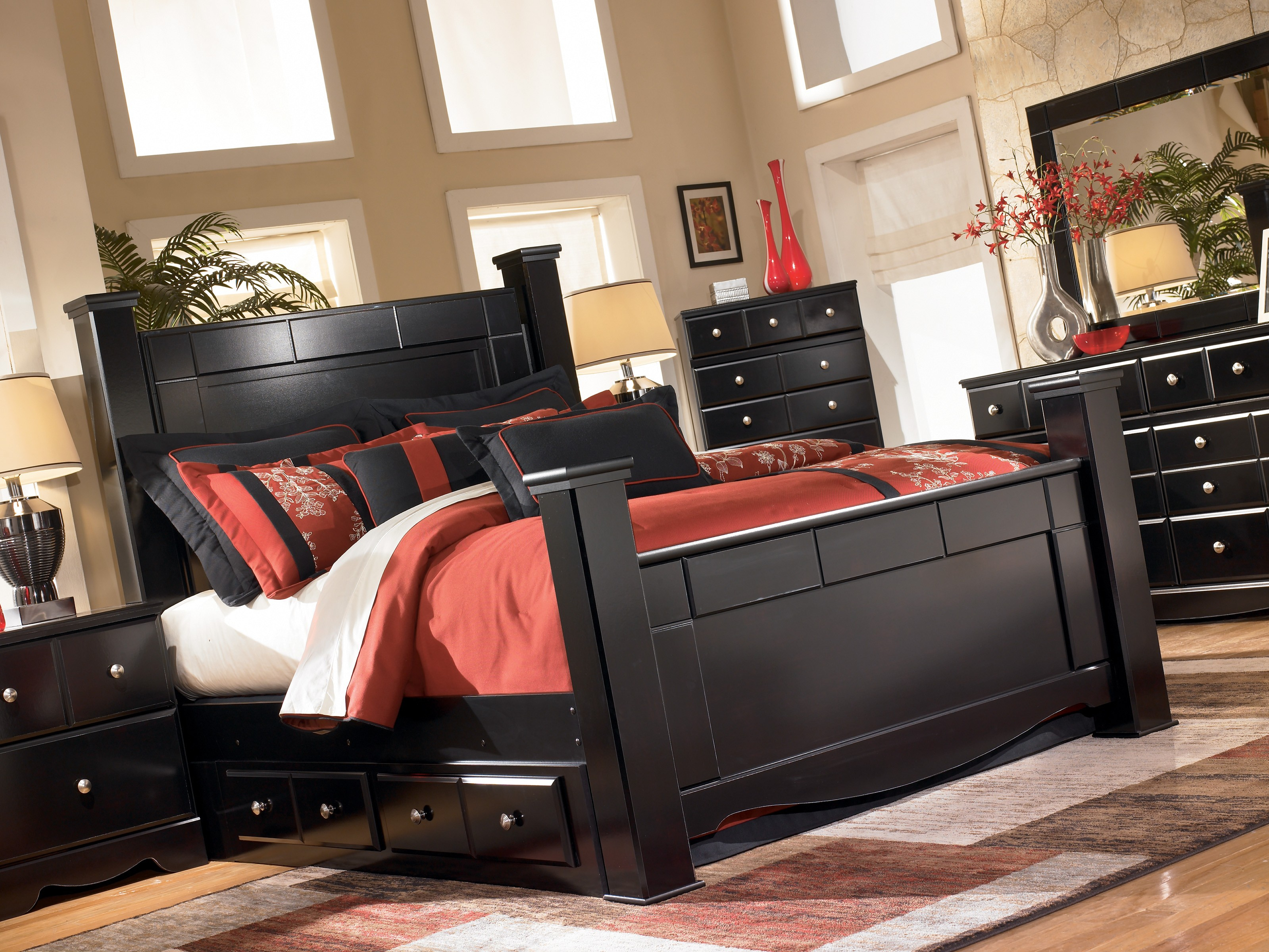 Shay Black B271 4 Pc King Poster Bedroom Set inside sizing 3198 X 2400