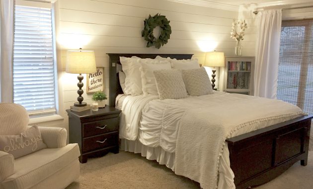 Shiplap Bedroom Walls With Farmhouse Charm Magnolia Wreath And pertaining to dimensions 3264 X 2448