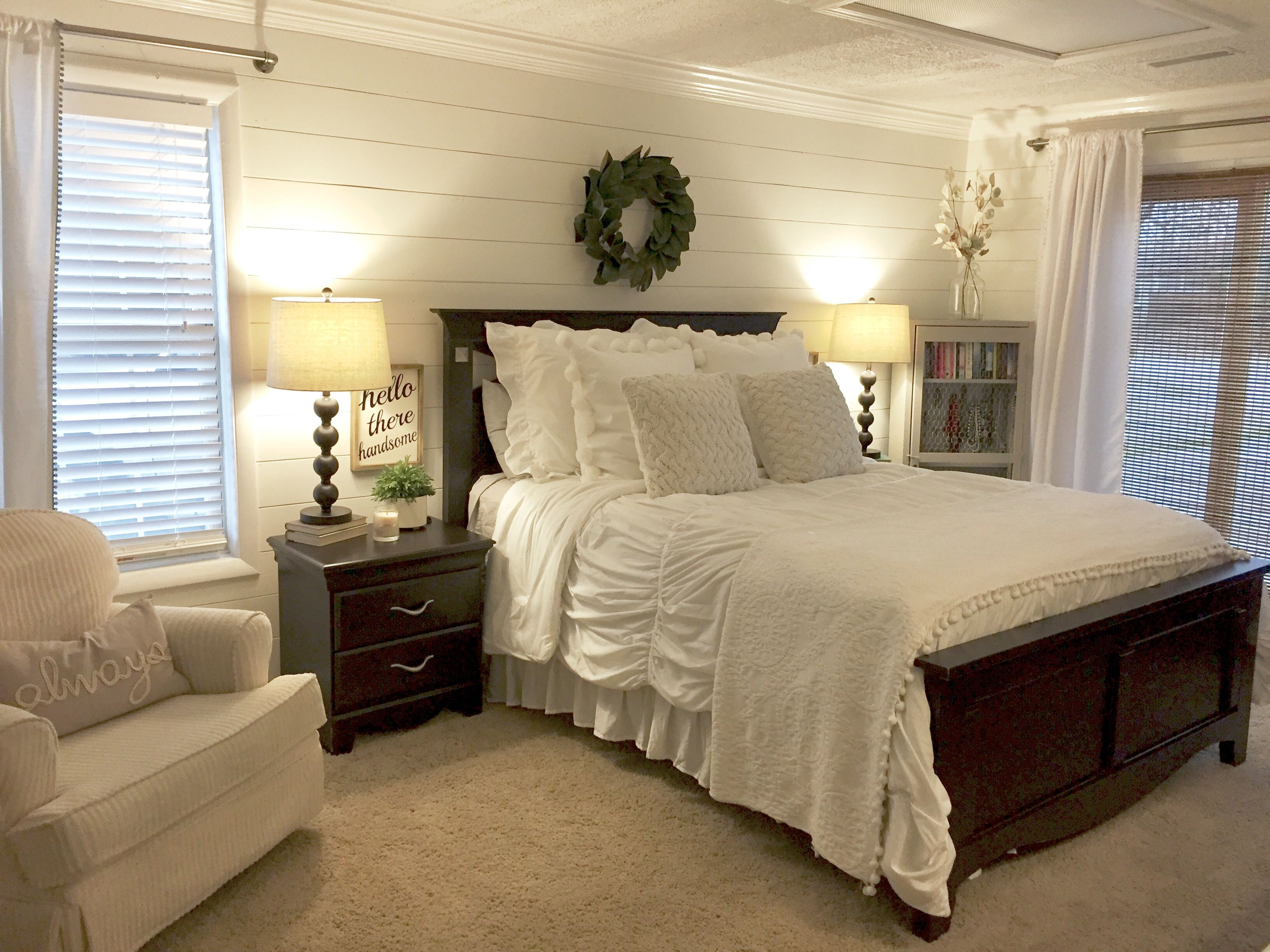 Shiplap Bedroom Walls With Farmhouse Charm Magnolia Wreath And pertaining to dimensions 3264 X 2448