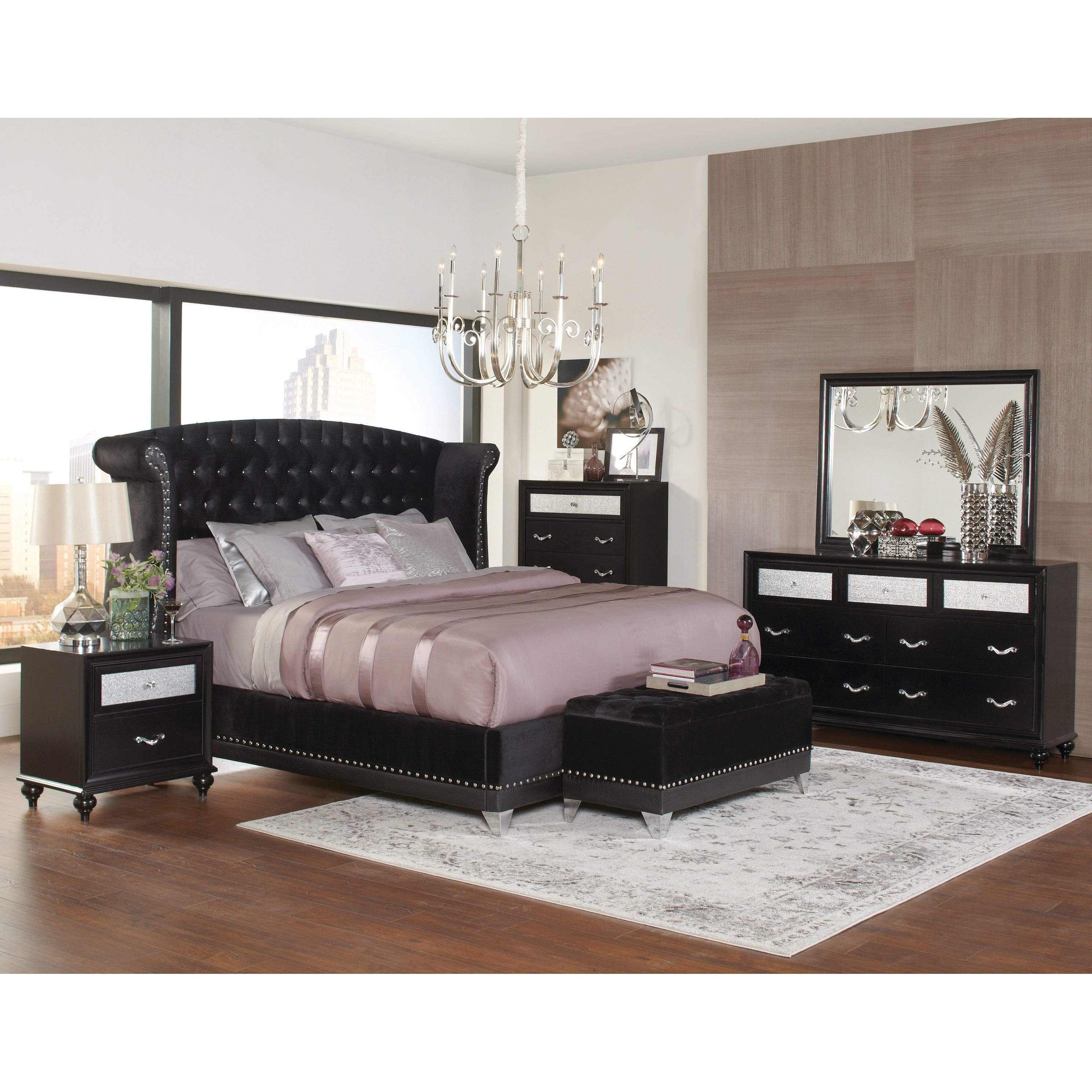 Silver Orchid Alcorn Black 5 Piece Upholstered Bedroom Set within proportions 2976 X 2976