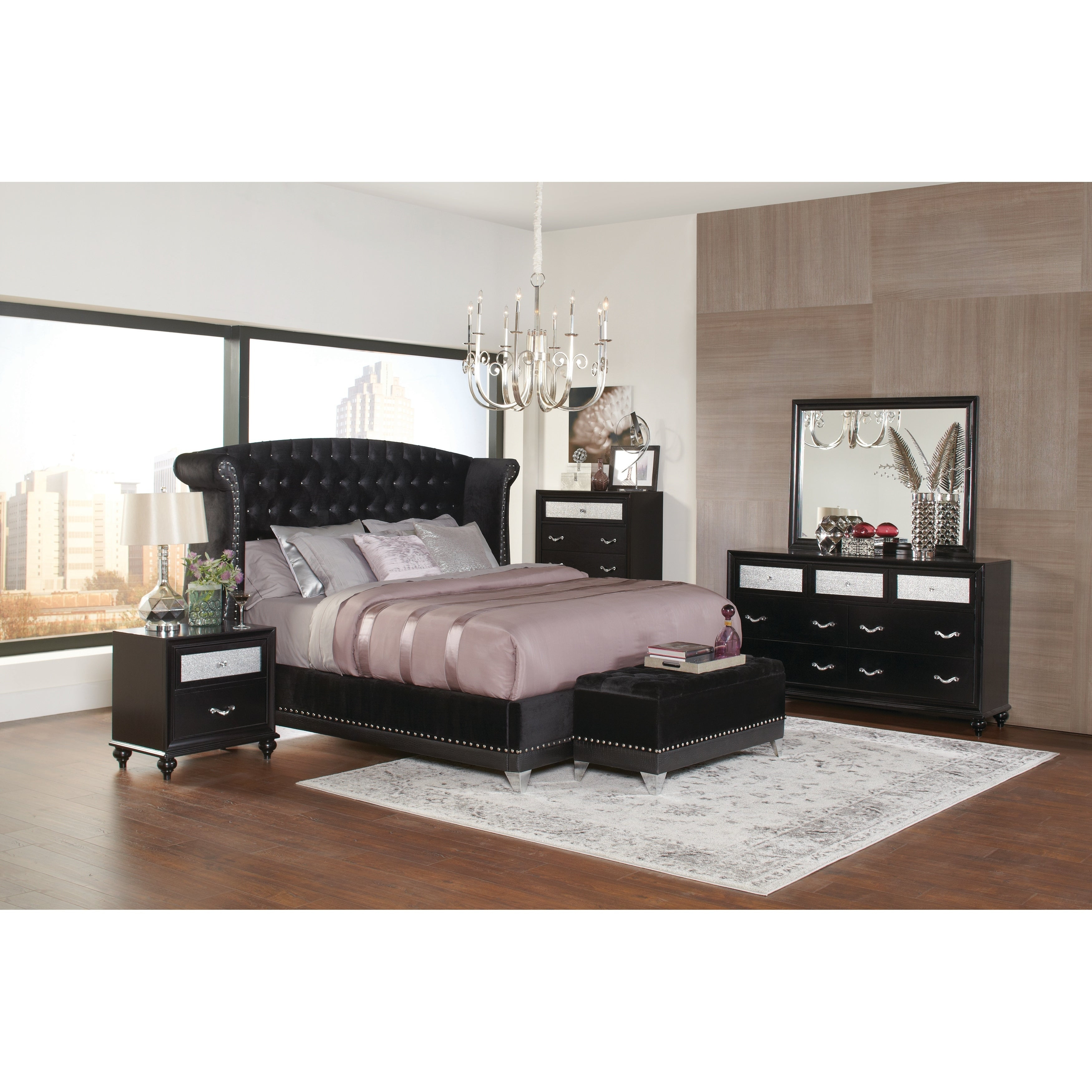 Silver Orchid Andra Black 4 Piece Upholstered Bedroom Set inside measurements 3500 X 3500