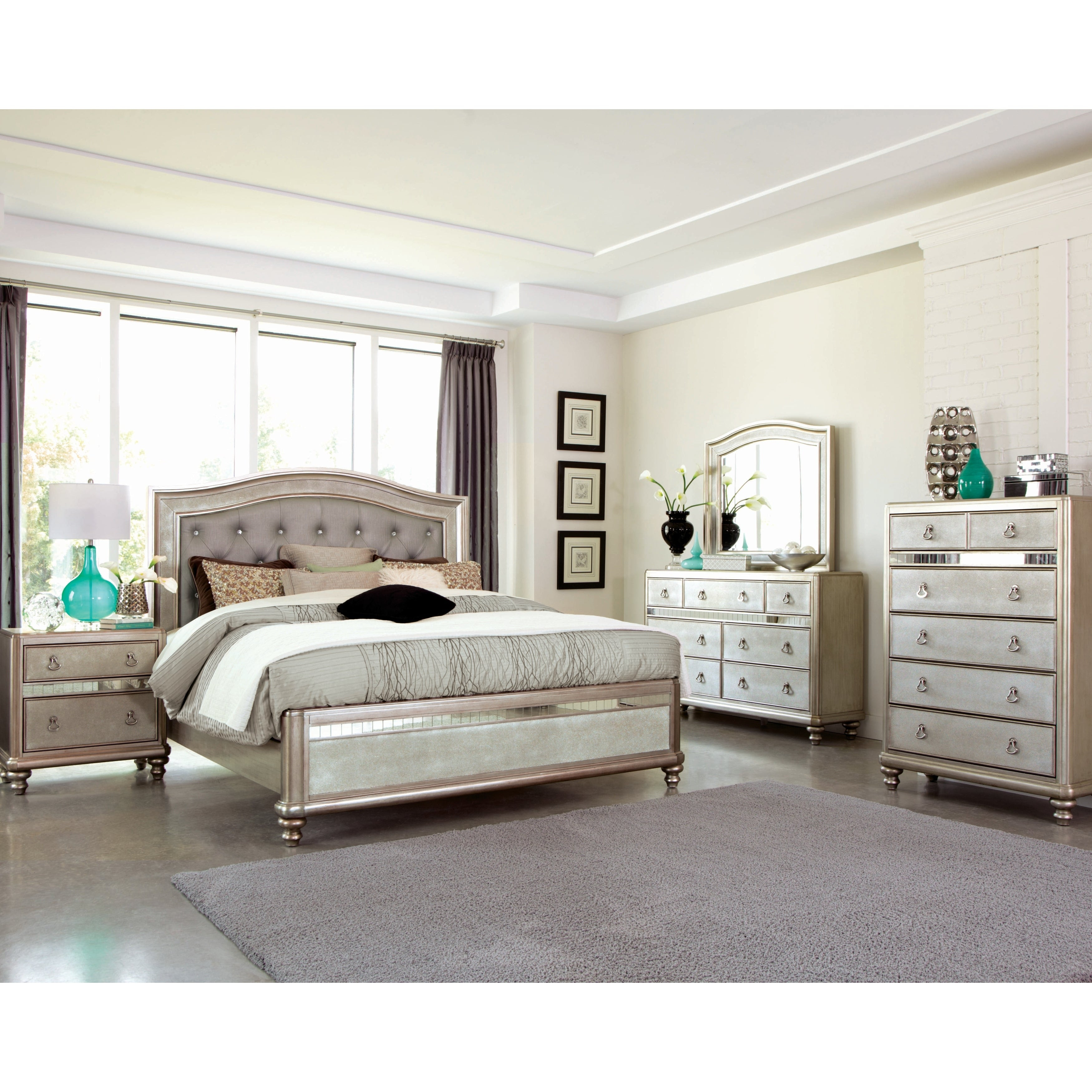 Silver Orchid Arcaro Metallic Platinum 5 Piece Bedroom Set with proportions 3500 X 3500