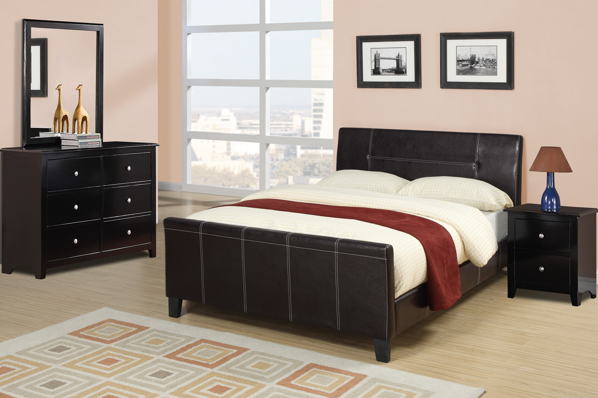 Sleek Design Modern Bedroom Furniture 4pc Set Espresso Low Profile Platform Queen Size Bed W Faux Leather Upholstery Dresser Mirror Nightstand In pertaining to measurements 1200 X 800