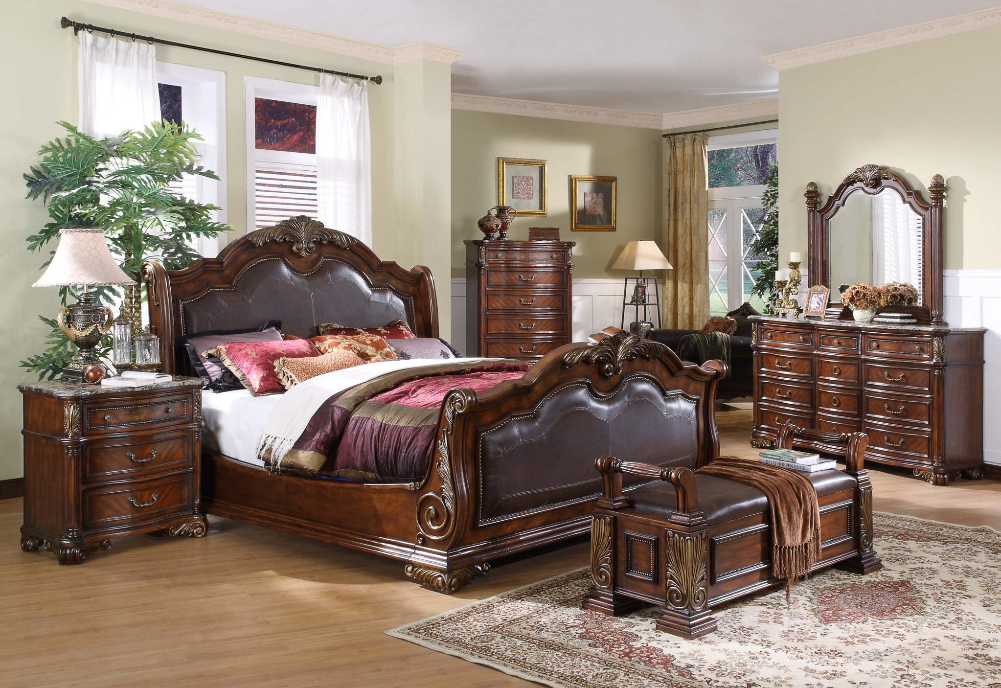 Sleigh Bedroom Collection Leather Headboardfootboard Leather in size 2046 X 1406