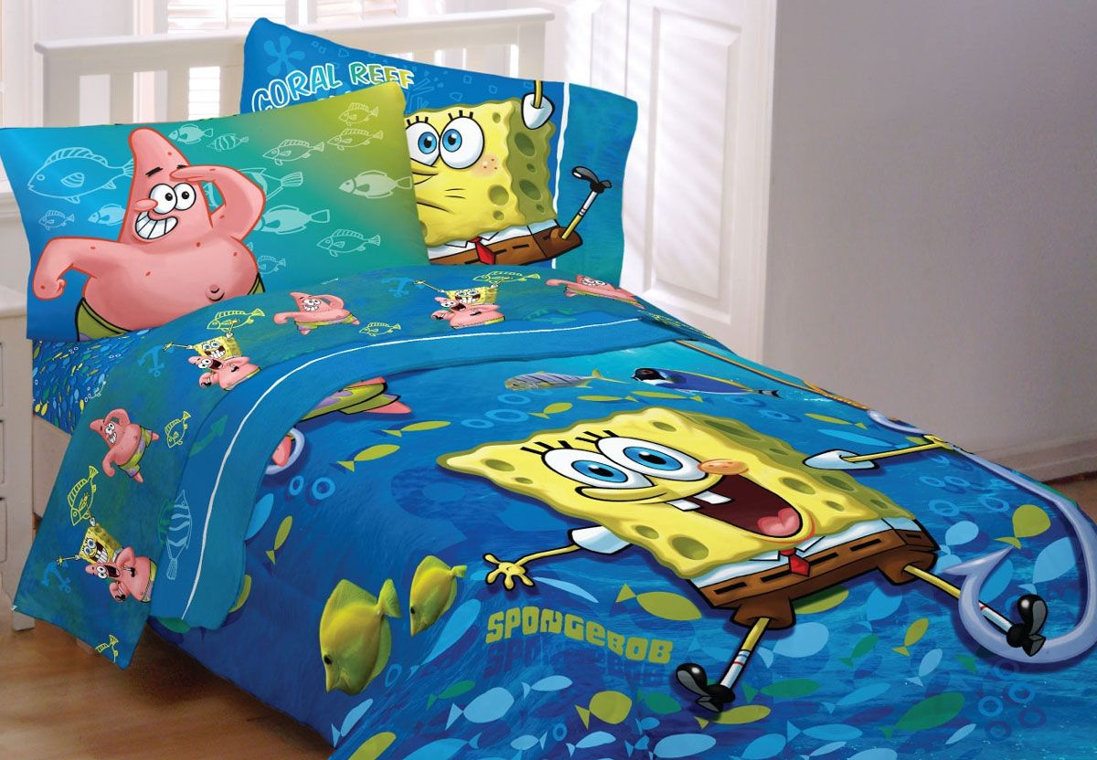 Spongebob Squarepants Bedding Set Fish Swirl Comforter Sheets in measurements 1200 X 832