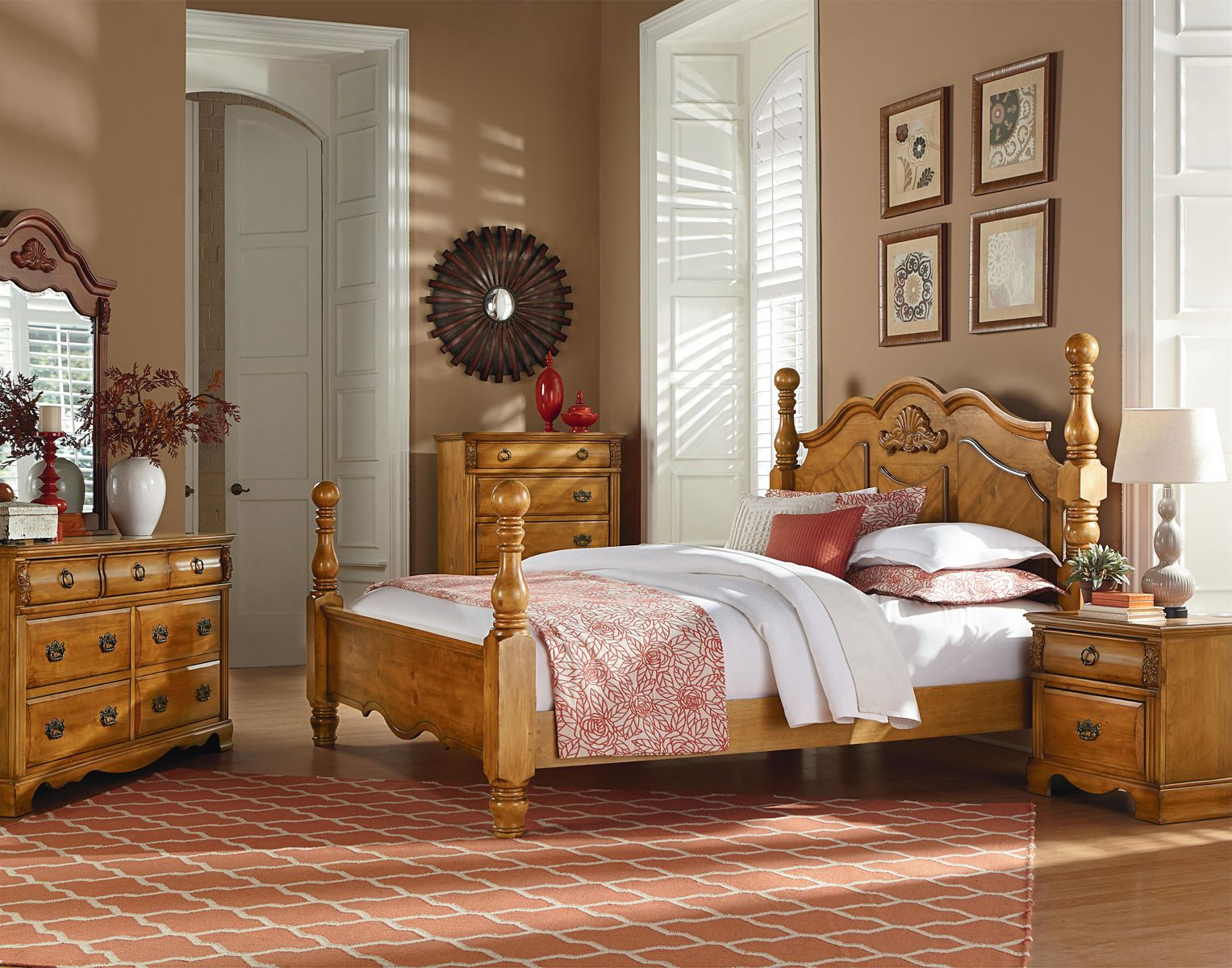 Standard Furniture Georgetown Poster Bedroom Set In In Golden Honey Pine with sizing 1527 X 1200