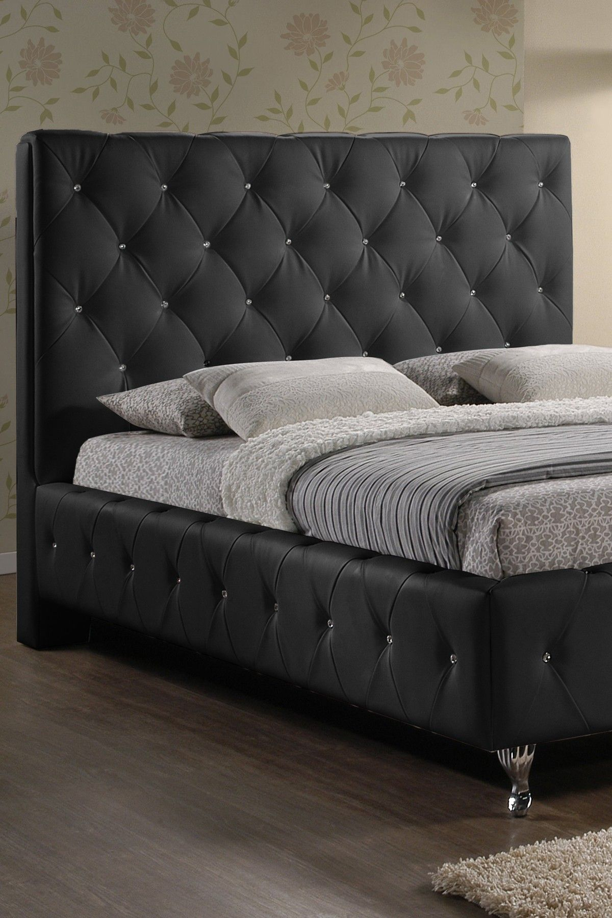 Stella Crystal Tufted Modern Bed With Upholstered Headboard Black pertaining to dimensions 1200 X 1800