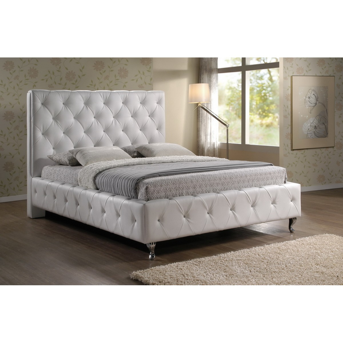 Stella Crystal Tufted White Modern Bed With Upholstered Headboard Queen Size pertaining to dimensions 1200 X 1200