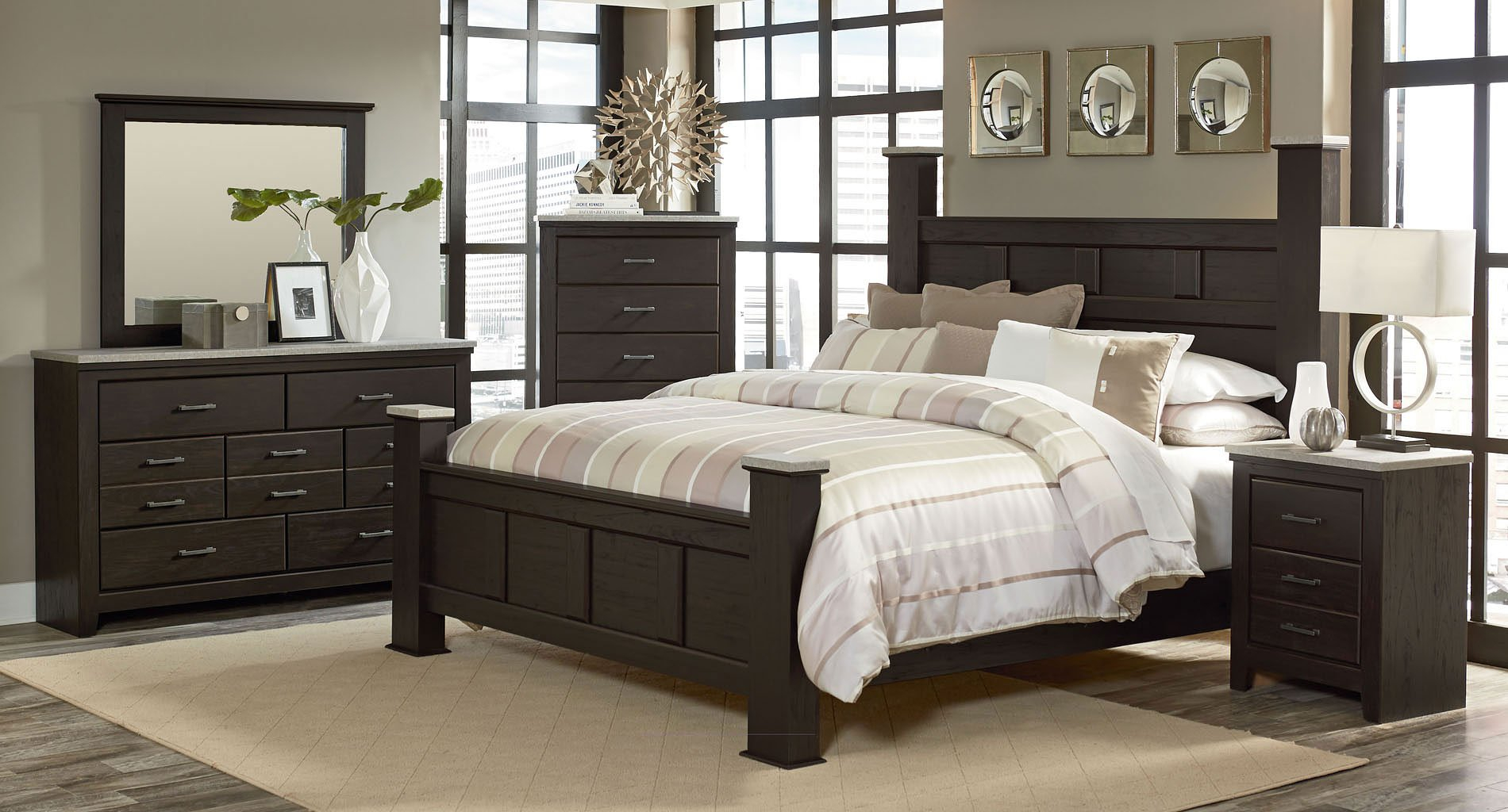 Stonehill Dark Poster Bedroom Set for proportions 1900 X 1024