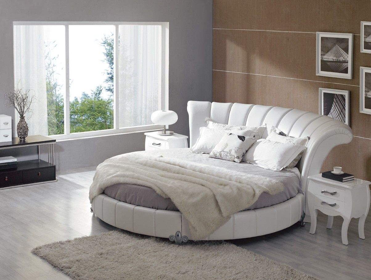 Stylish Leather Modern Contemporary Bedroom Designs With Round Bed intended for measurements 1204 X 909