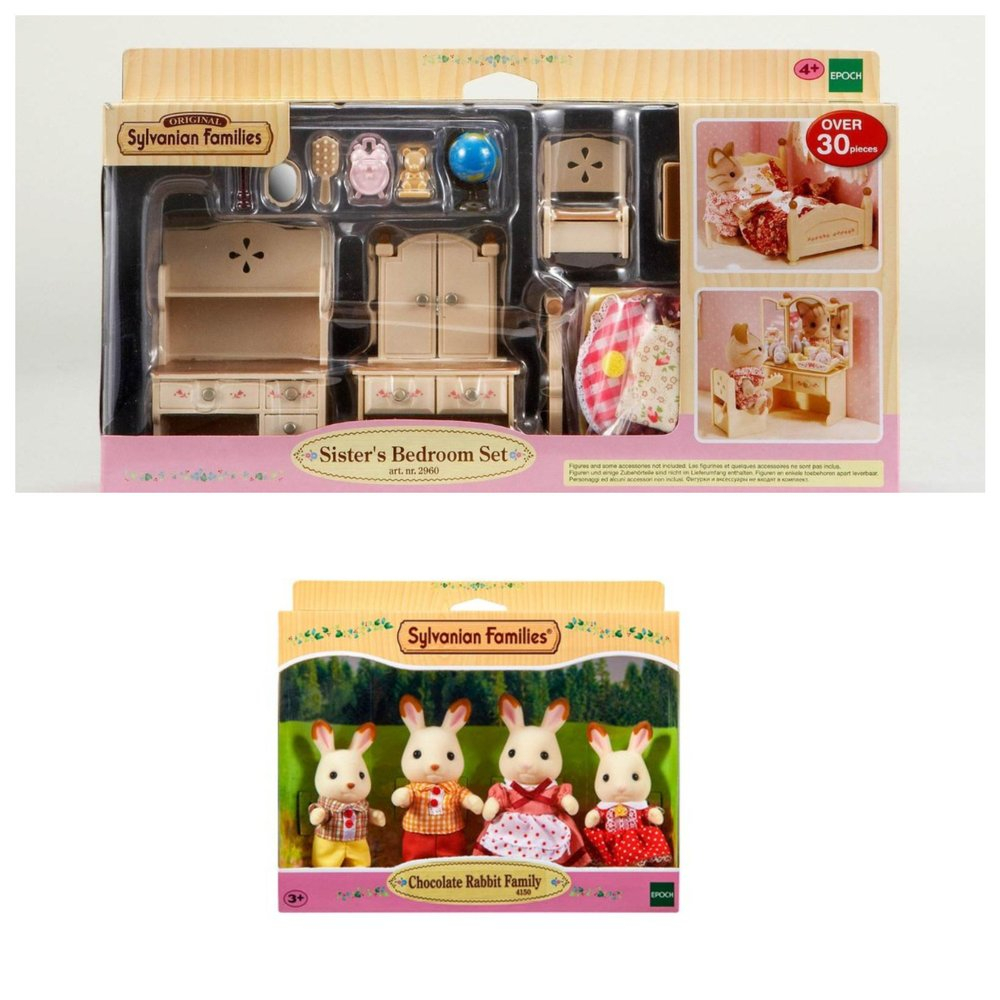 Sylvanian Families Sisters Bedroom Set Chocolate Rabbit Family with measurements 1000 X 1000