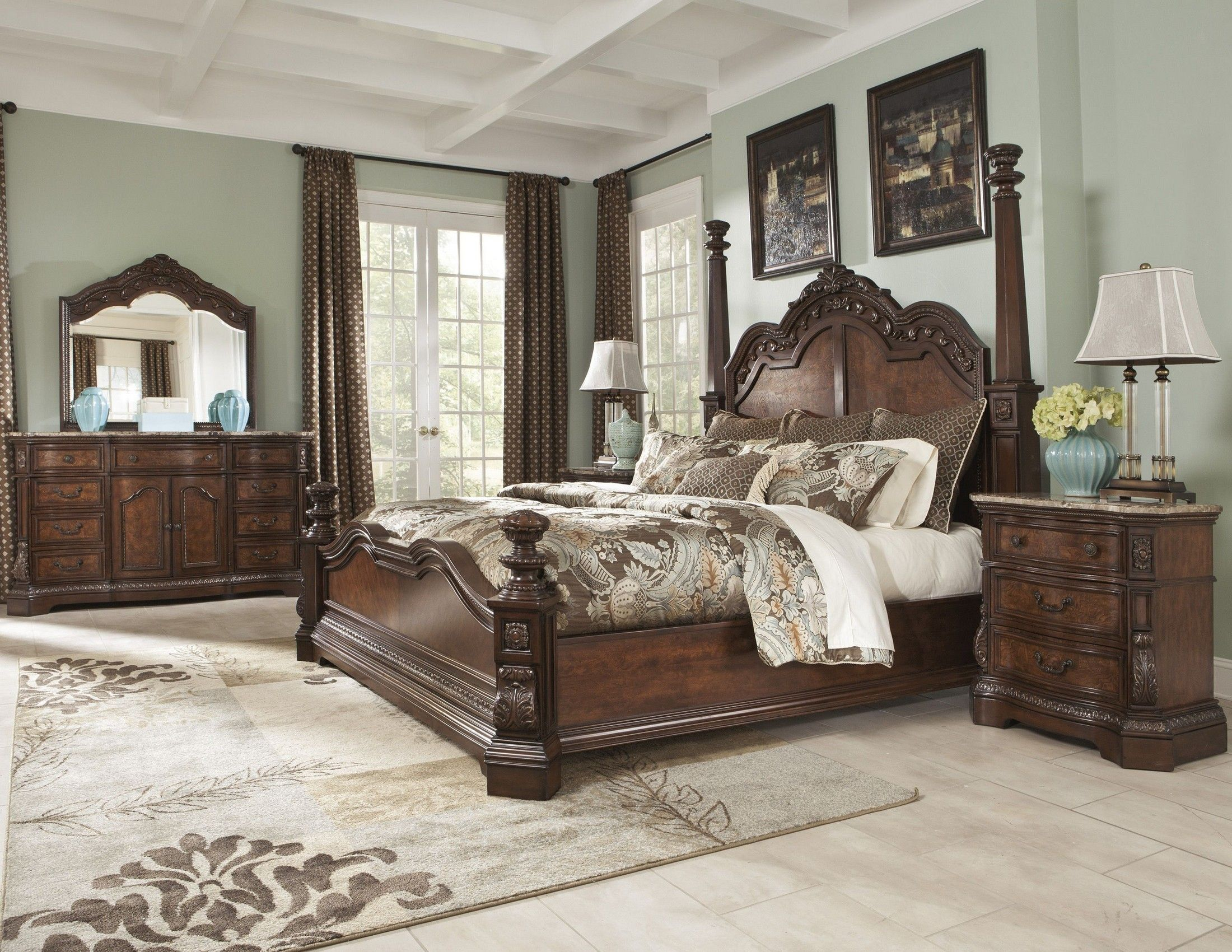 This Dark Cherry Stained Finish Ledelle Poster Bedroom Set Includes inside dimensions 2200 X 1700