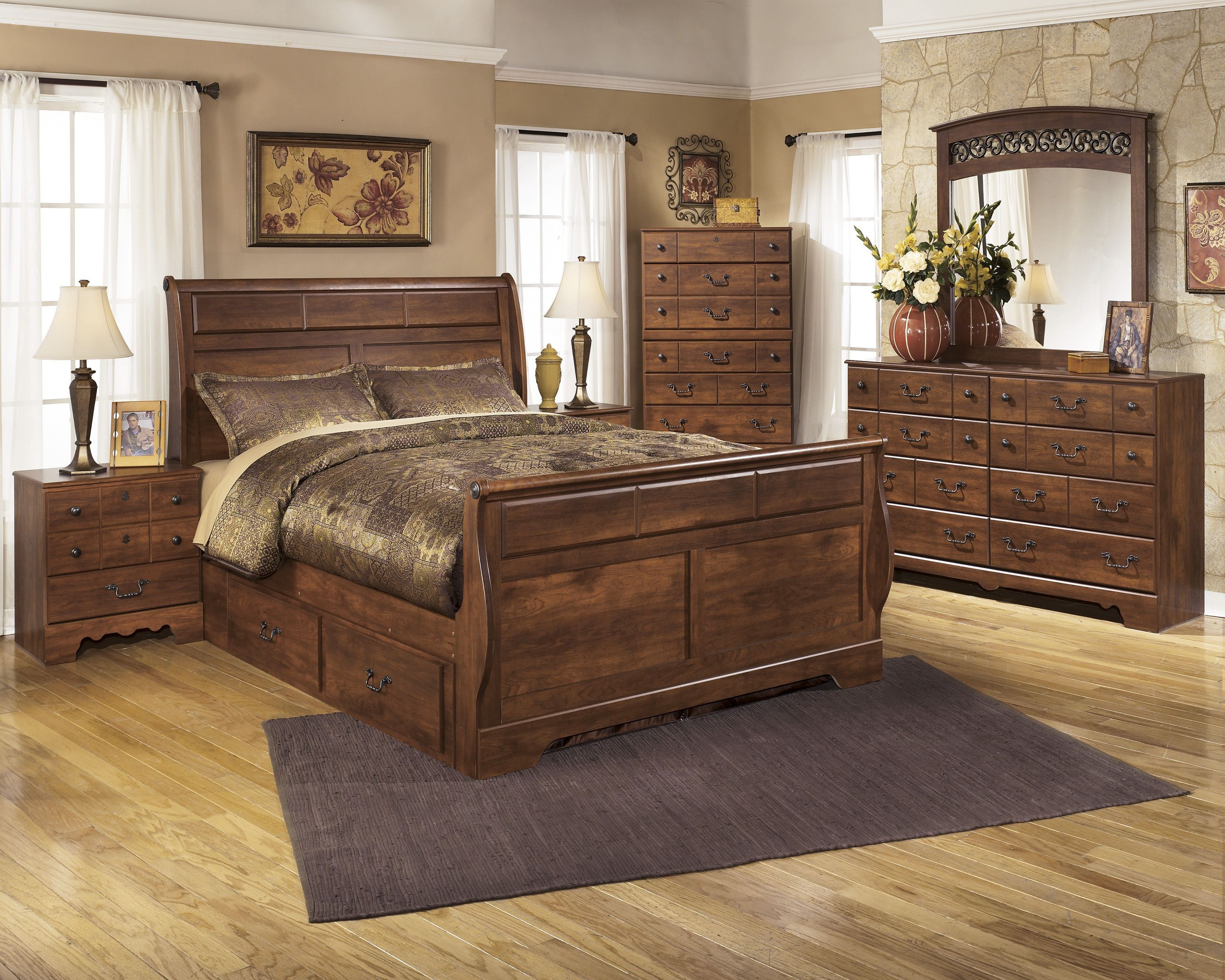 Timberline Warm Brown Sleigh Bedroom Set With Under Bed Storage for sizing 3000 X 2400