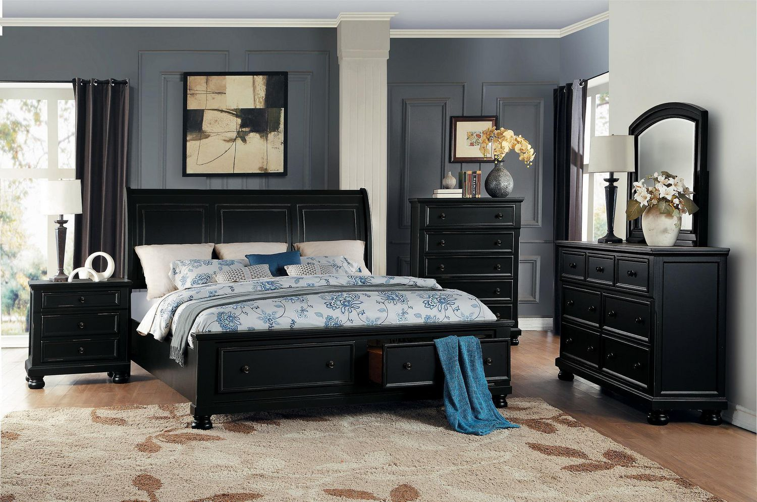Topline Home Furnishings 6pc Black Queen Size Bedroom Set throughout proportions 1500 X 995