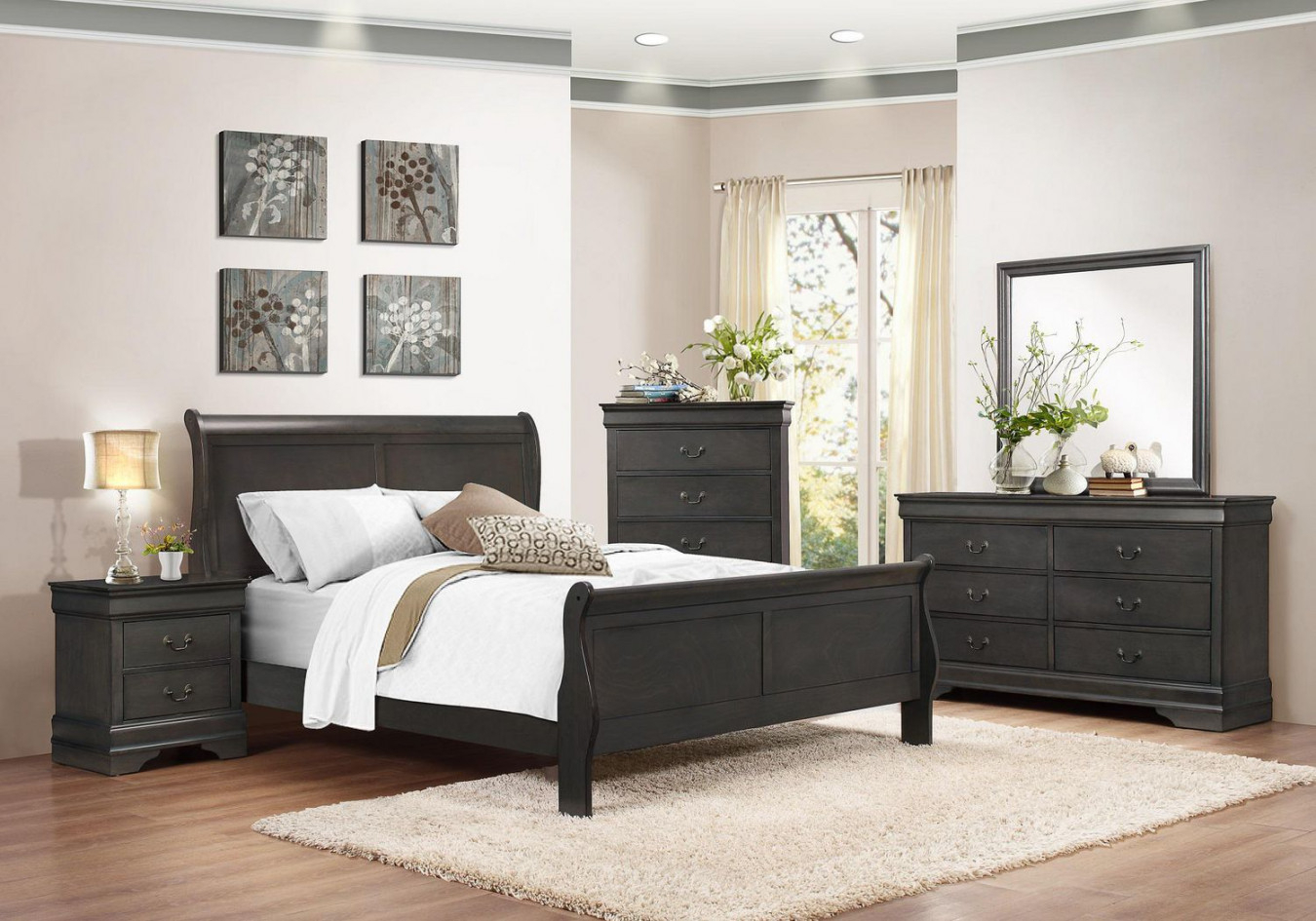 Topline Home Furnishings Louis Philippe 8 Pc Grey Bedroom Set Home for size 1350 X 945