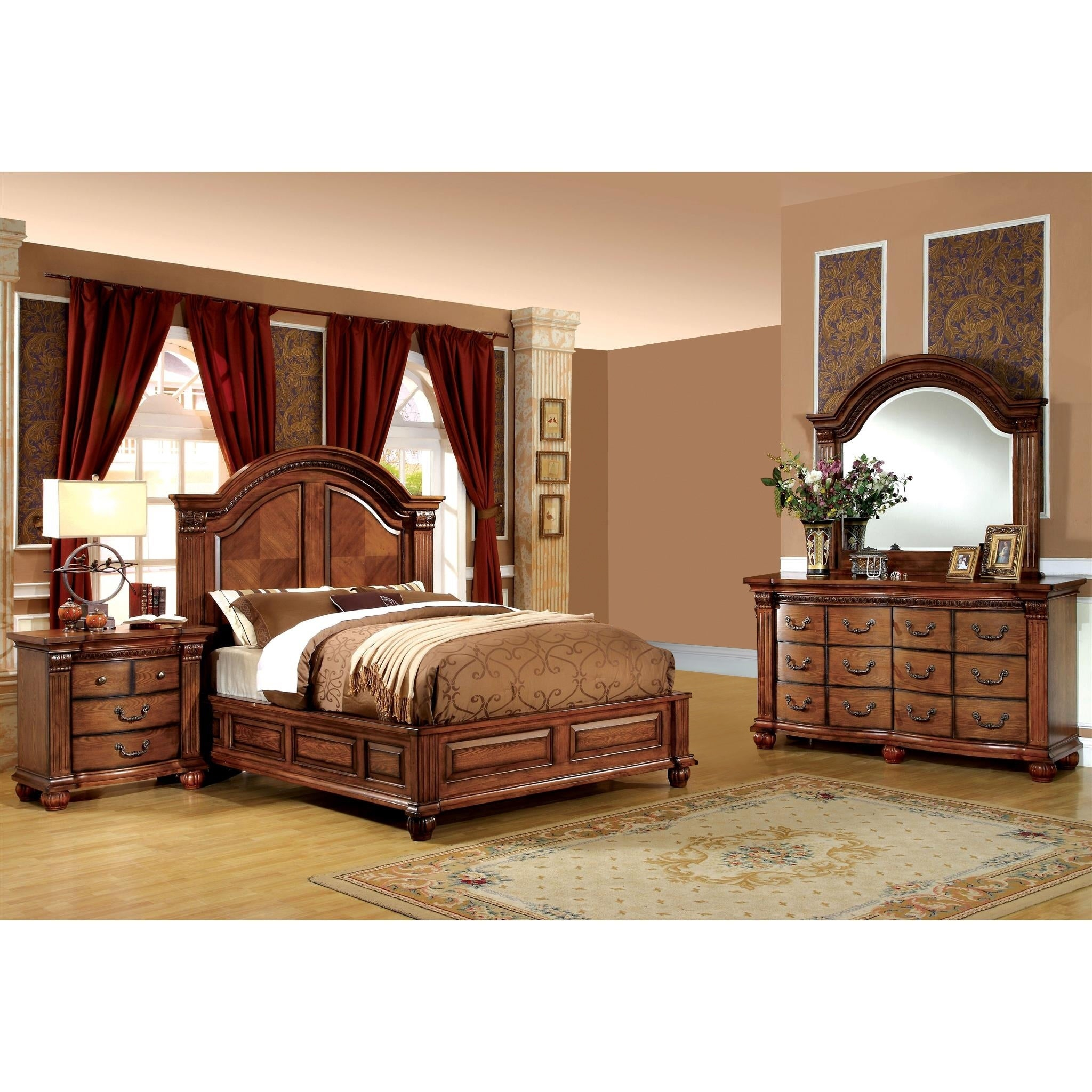 Traditional Antique Tobacco Oak 4 Piece Bedroom Set Foa intended for measurements 2048 X 2048