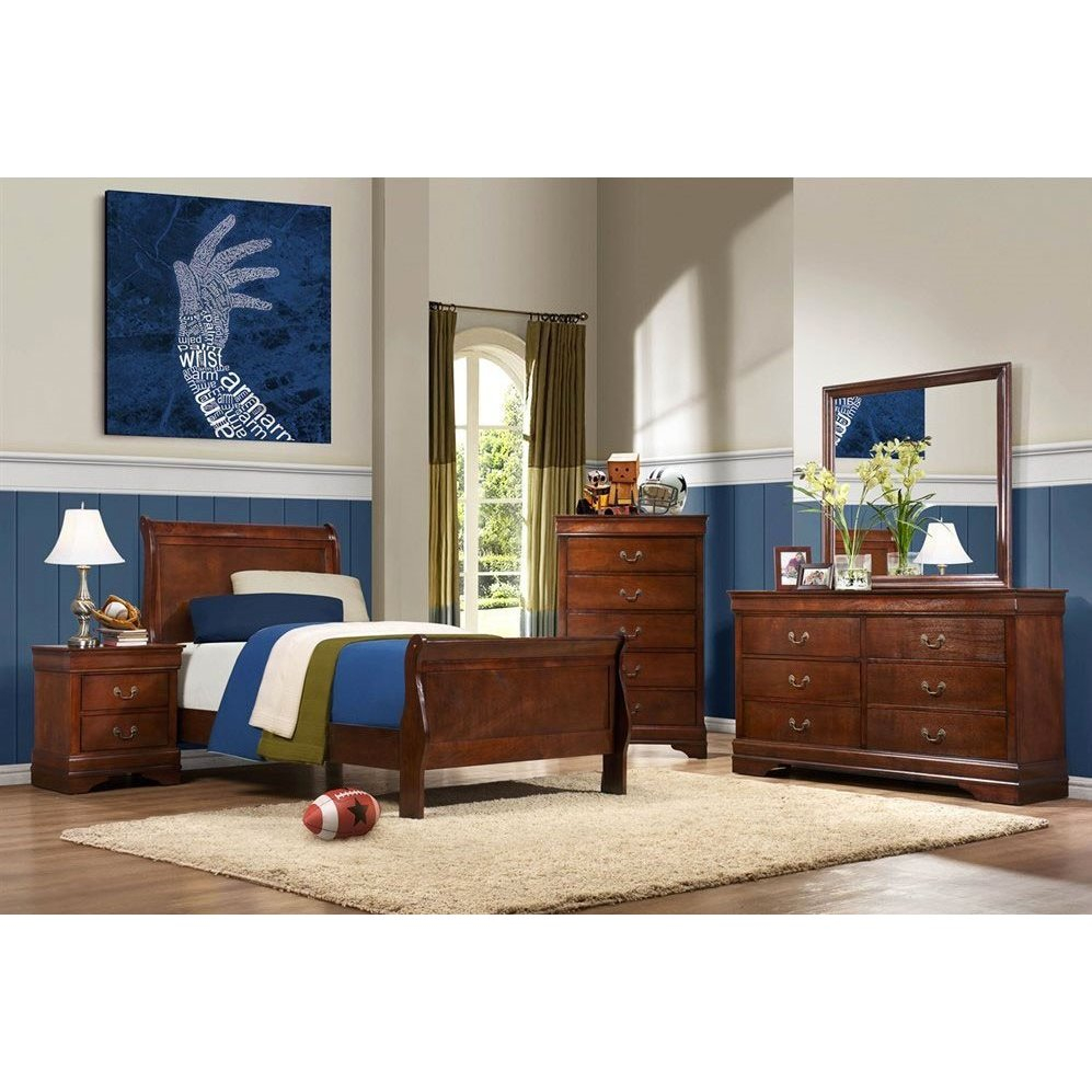 Traditional Brown Cherry 4 Piece Twin Bedroom Set Mayville Rc throughout proportions 997 X 997