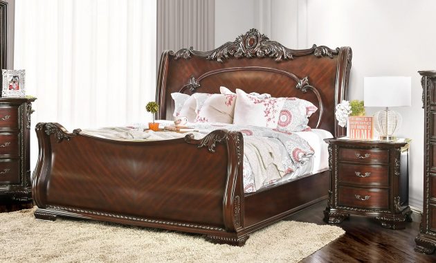 Traditional California King Brown Cherry 2 Piece Sleigh Bedroom Set in measurements 2032 X 2032