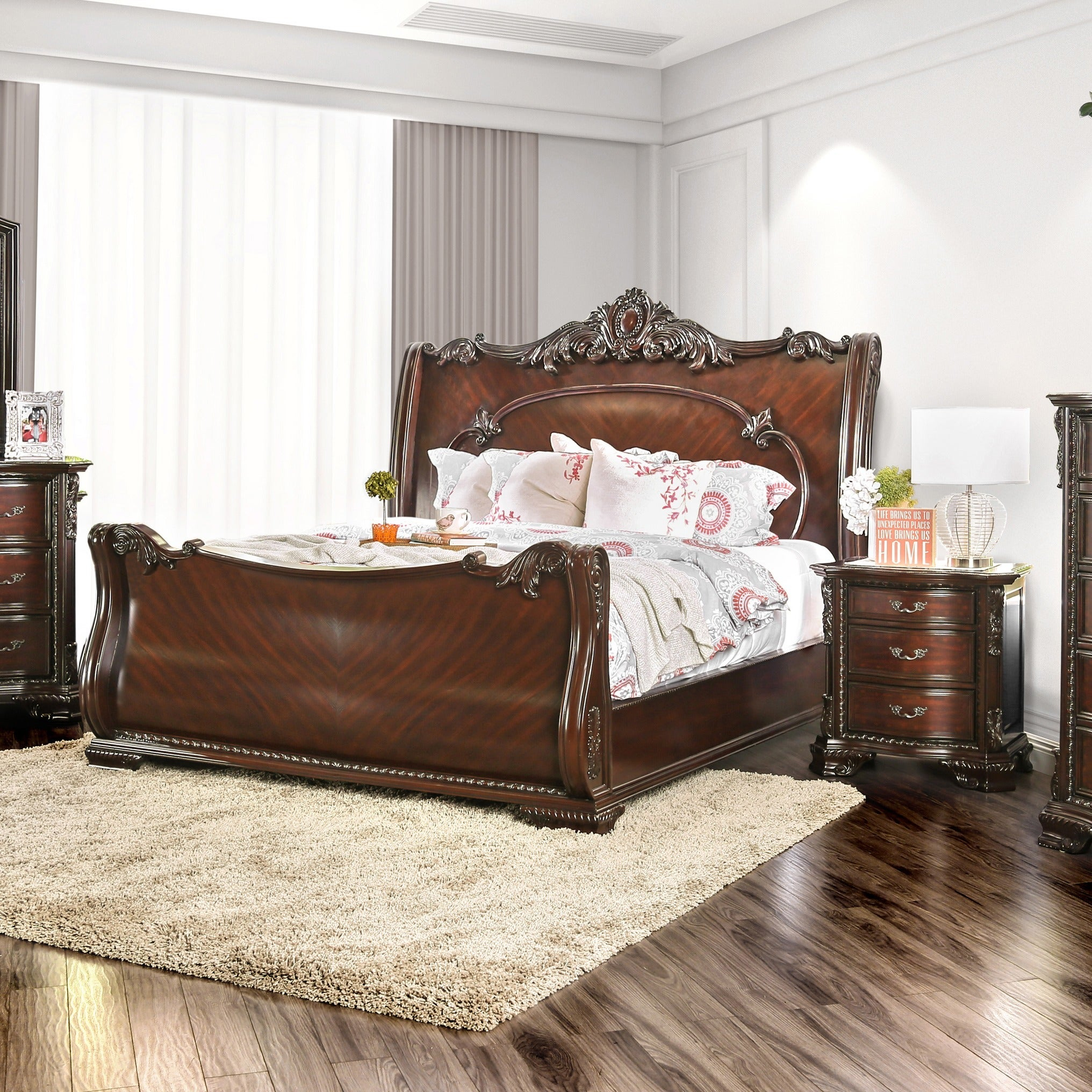 Traditional California King Brown Cherry 2 Piece Sleigh Bedroom Set in measurements 2032 X 2032