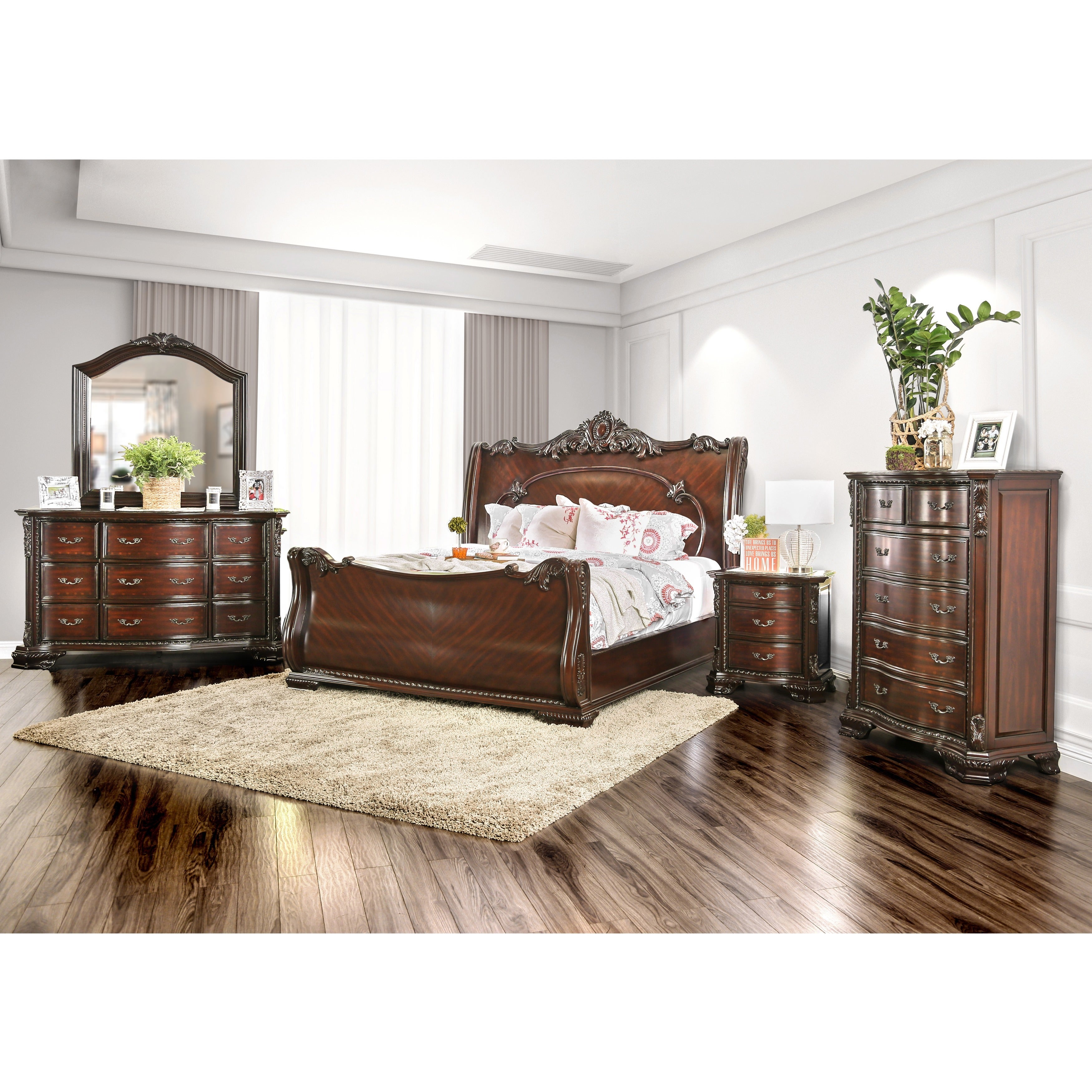 Traditional California King Brown Cherry 2 Piece Sleigh Bedroom Set regarding measurements 3500 X 3500