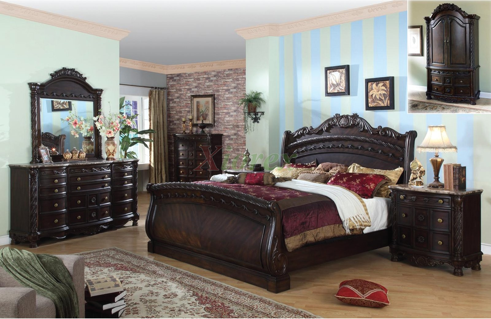 Traditional Sleigh Bedroom Furniture Set 108 Xiorex intended for proportions 1600 X 1040