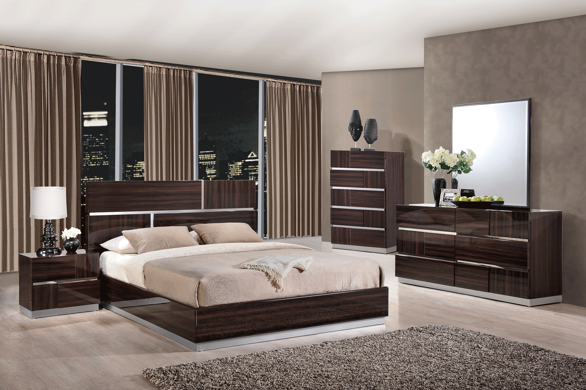 Tribeca Wood Grain Glossy Bedroom Set Global Furniture for dimensions 2000 X 1331