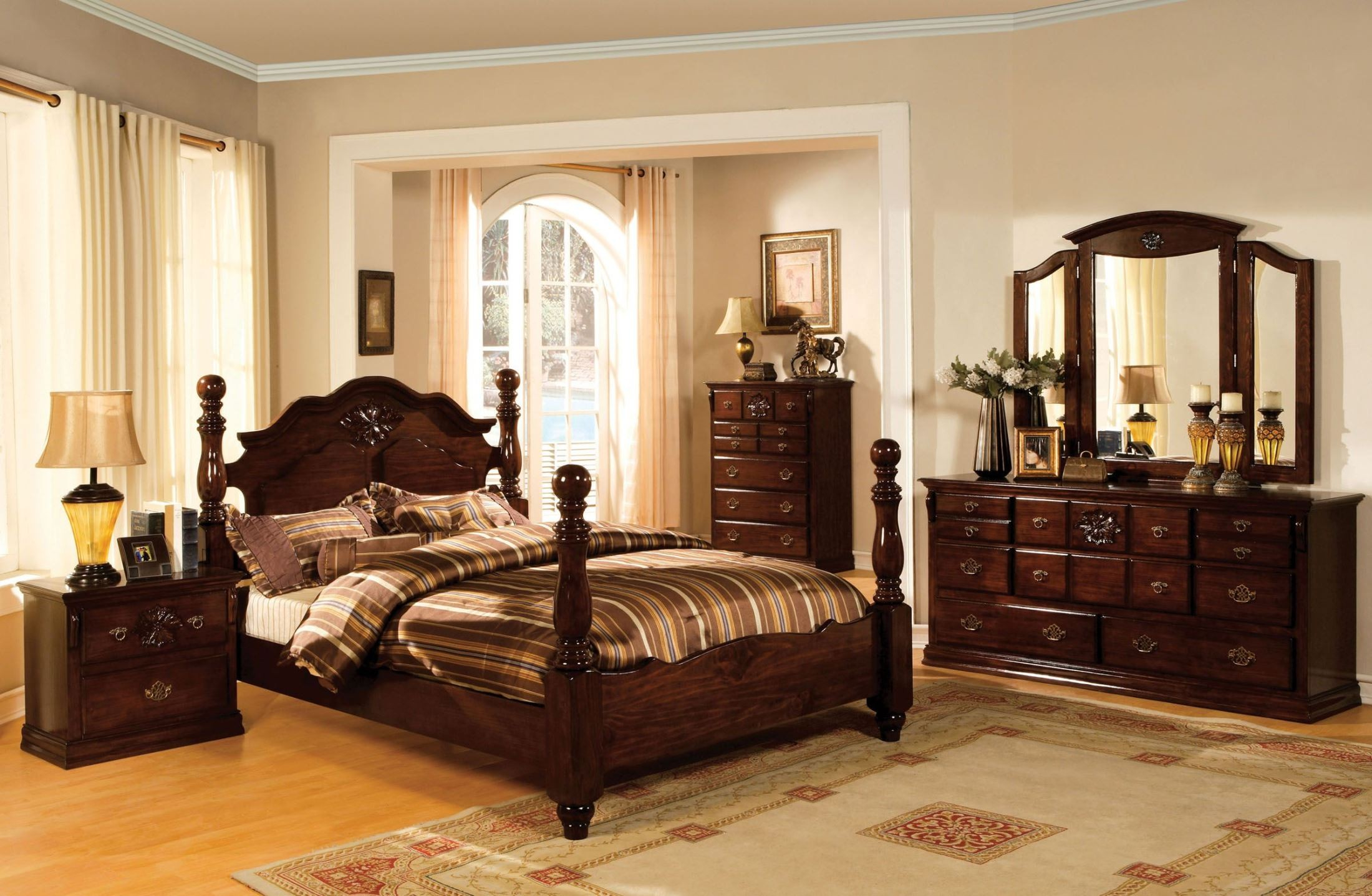 Dark Pine Bedroom Set Bulbs Ideas   Tuscan Ii Glossy Dark Pine Poster Bedroom Set Regarding Sizing 2200 X 1438 