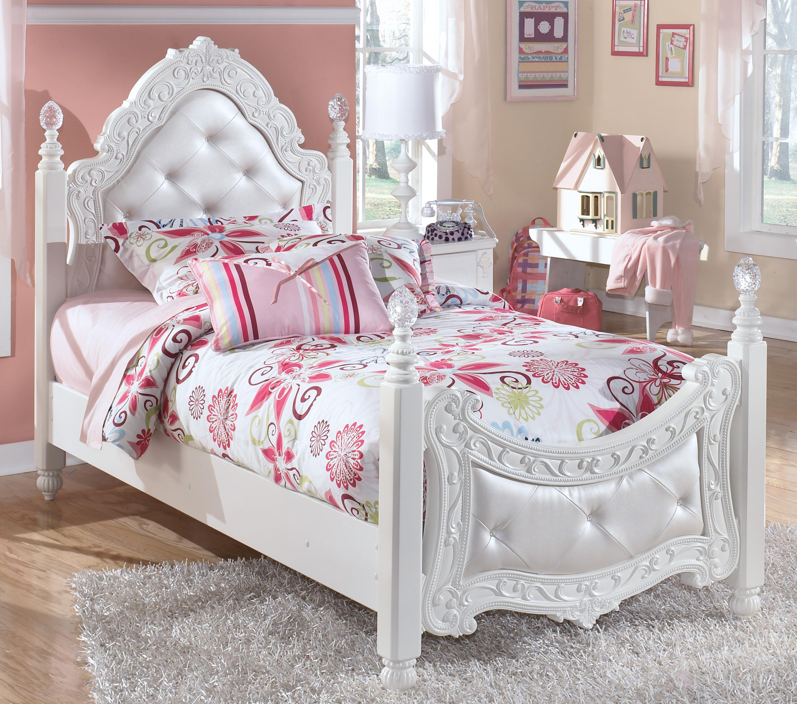 Twin Ornate Poster Bed With Tufted Headboard Footboard throughout dimensions 2715 X 2400