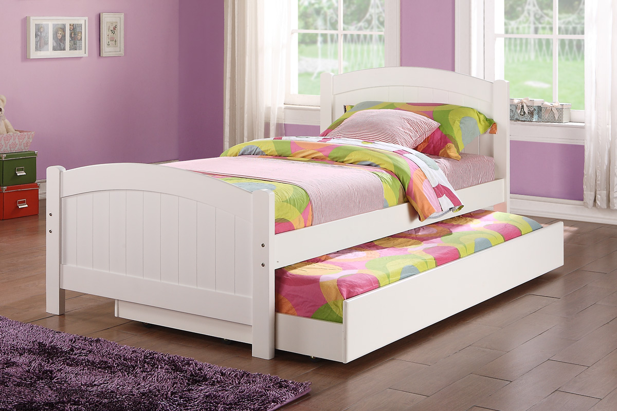 Twin Platform Bed With Twin Trundle White Finish F9218 throughout size 1200 X 800