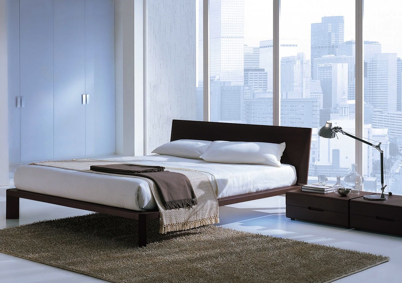 Urban Living Modern Minimalist Bedroom Wwindow Wall City View for size 1396 X 984