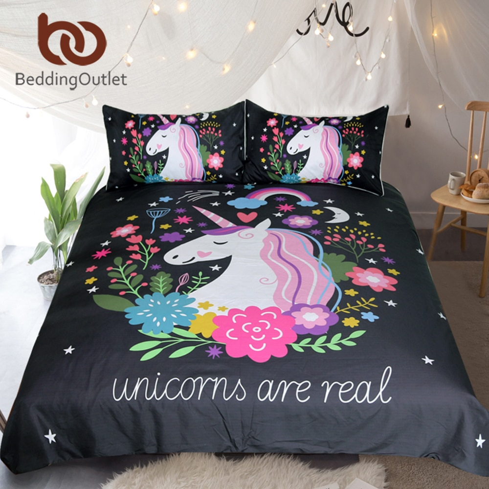 Us 279 40 Offbeddingoutlet Unicorn Bedding Set Cartoon Print For Kids Duvet Cover With Pillowcases Girls Single Bed Set Floral Home Textiles In inside measurements 1000 X 1000