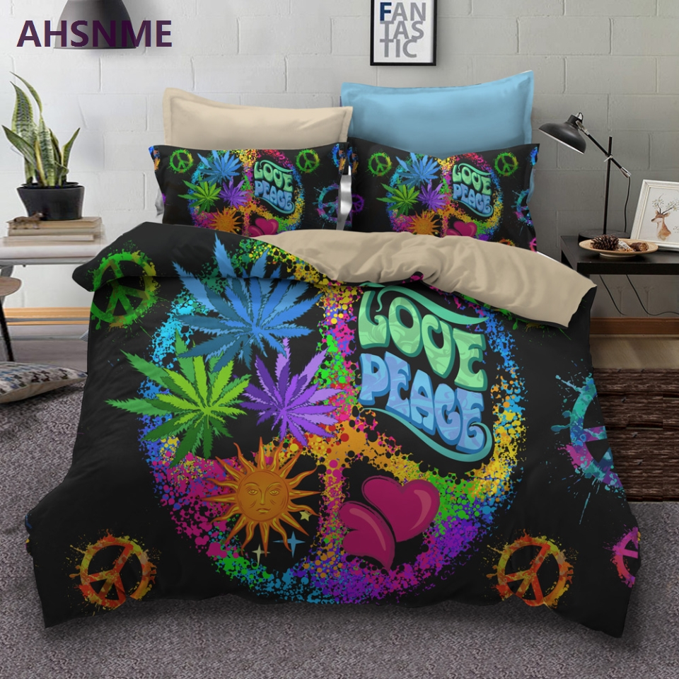 Us 3095 50 Offahsnme Peace Sign Bedding Set Black Background Watercolor Duvet Cover King Queen Size Bedclothes 3pcs Bed Sets Adult Bedroom In with regard to measurements 960 X 960