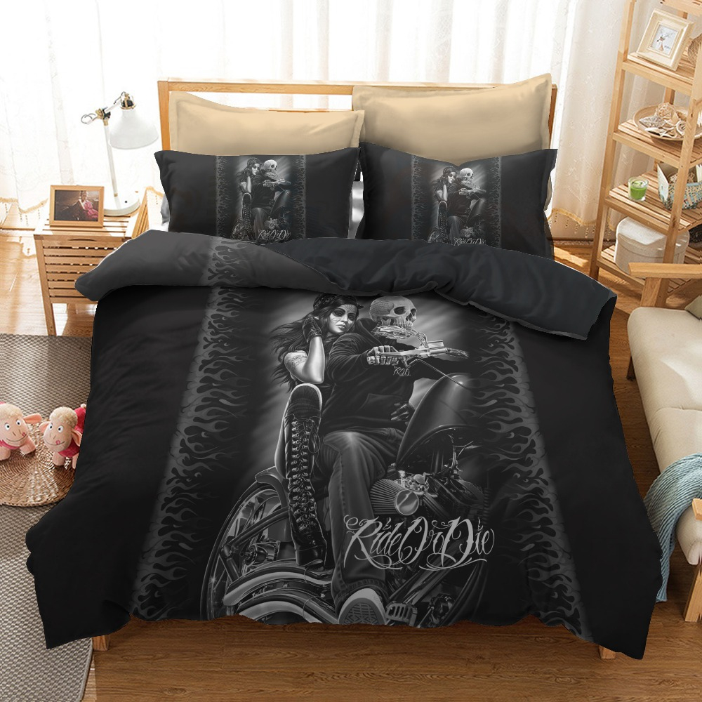 Us 4309 49 Off3d Ride Die Bedding Set Beauty Halley Motorcycle Duvet Cover With Pillowcase 3pcs Bedroom Duvet Cover Sets Fire Skull Bedding In with size 1000 X 1000