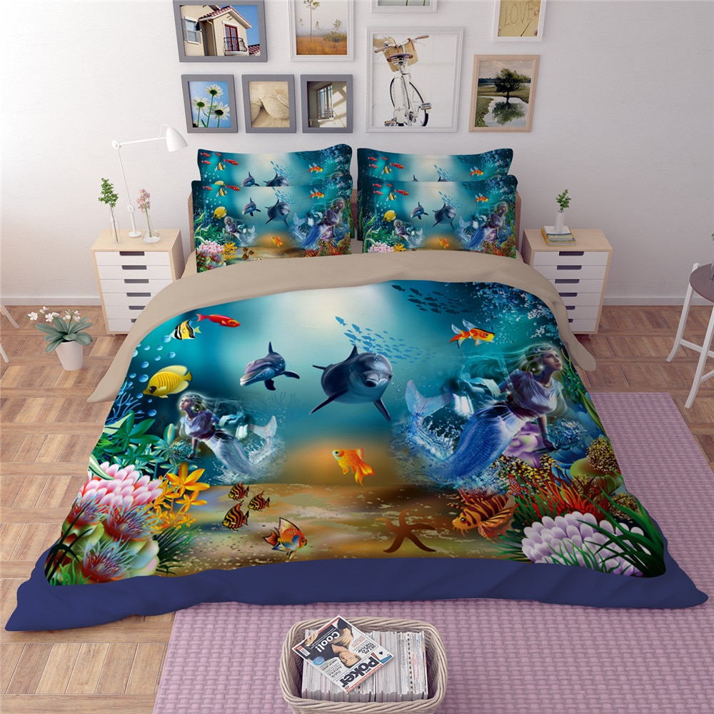 Us 6544 15 Offyeekin Underwater World Shark Ocean Fish Kids Bedding Setstwin Size Fitted Bed Sheet Print Ocean Shark Underwater World Sheet In with dimensions 1000 X 1000