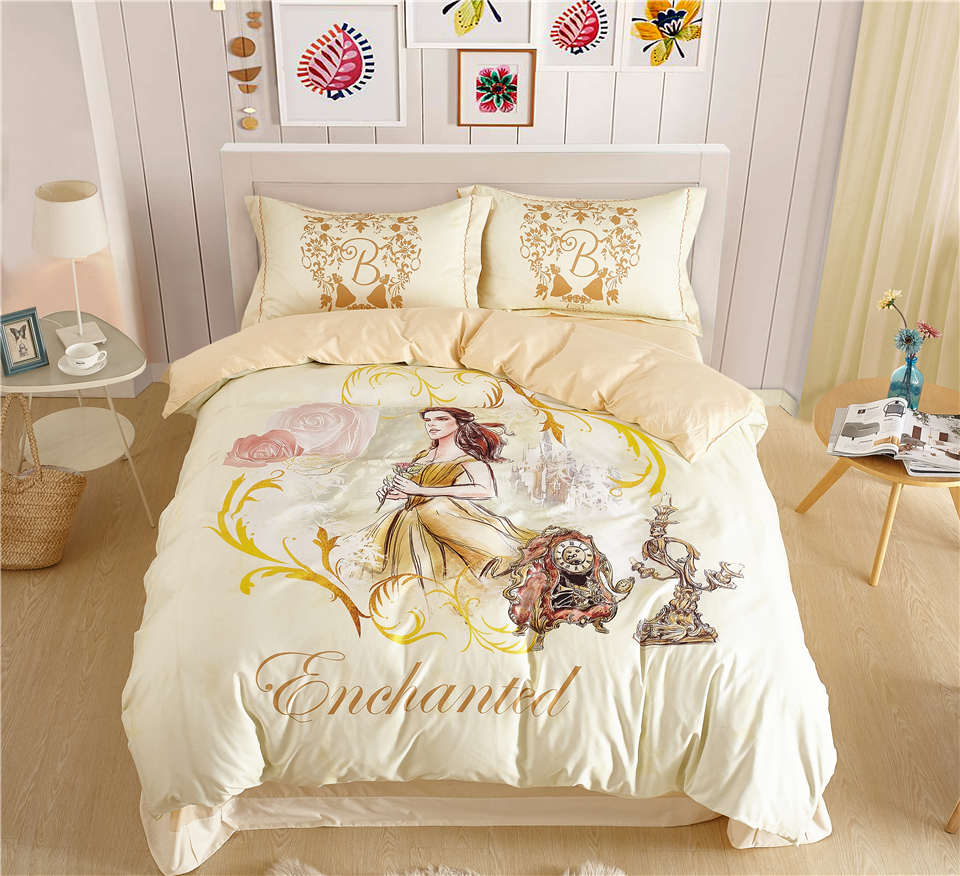 Us 7525 29 Offdisney Beauty And The Beast Belle Princess Bedding Sets For Girls Home Decor 600tc Cotton Bed Cover Single Twin Full Queen Size In with regard to sizing 960 X 876