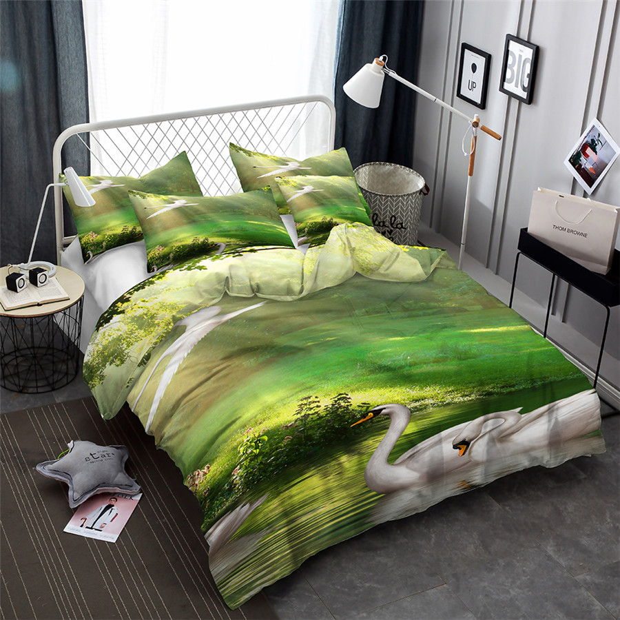 Us 80 40 Offhelengili 3d Bedding Set Swan Print Duvet Cover Set Lifelike Bedclothes With Pillowcase Bed Set Home Textiles Te 01 In Bedding Sets throughout sizing 900 X 900