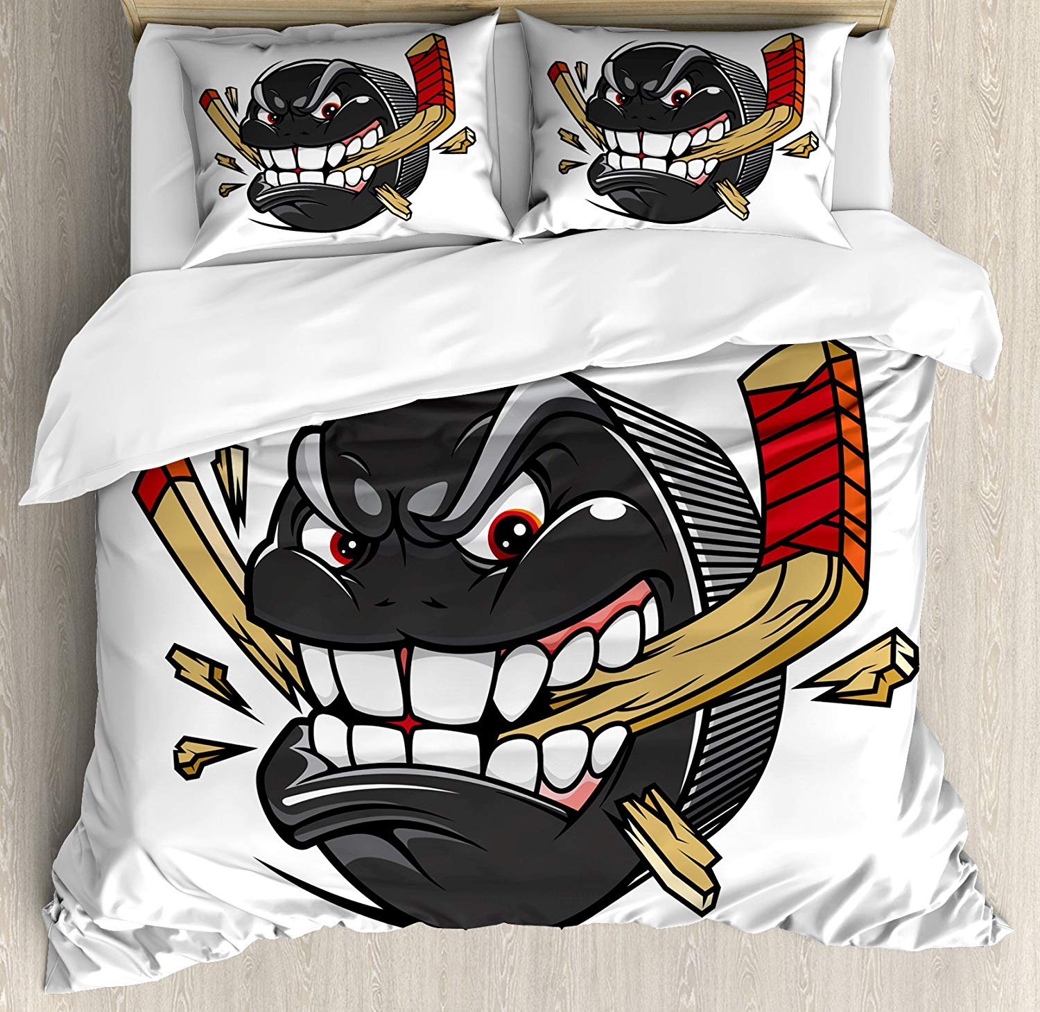 Us 8251 41 Offhockey Duvet Cover Set Cartoon Hockey Puck Bites And Breaks Hockey Stick Championship Game Mascot Character 3pcs Bedding Set In within sizing 1500 X 1459