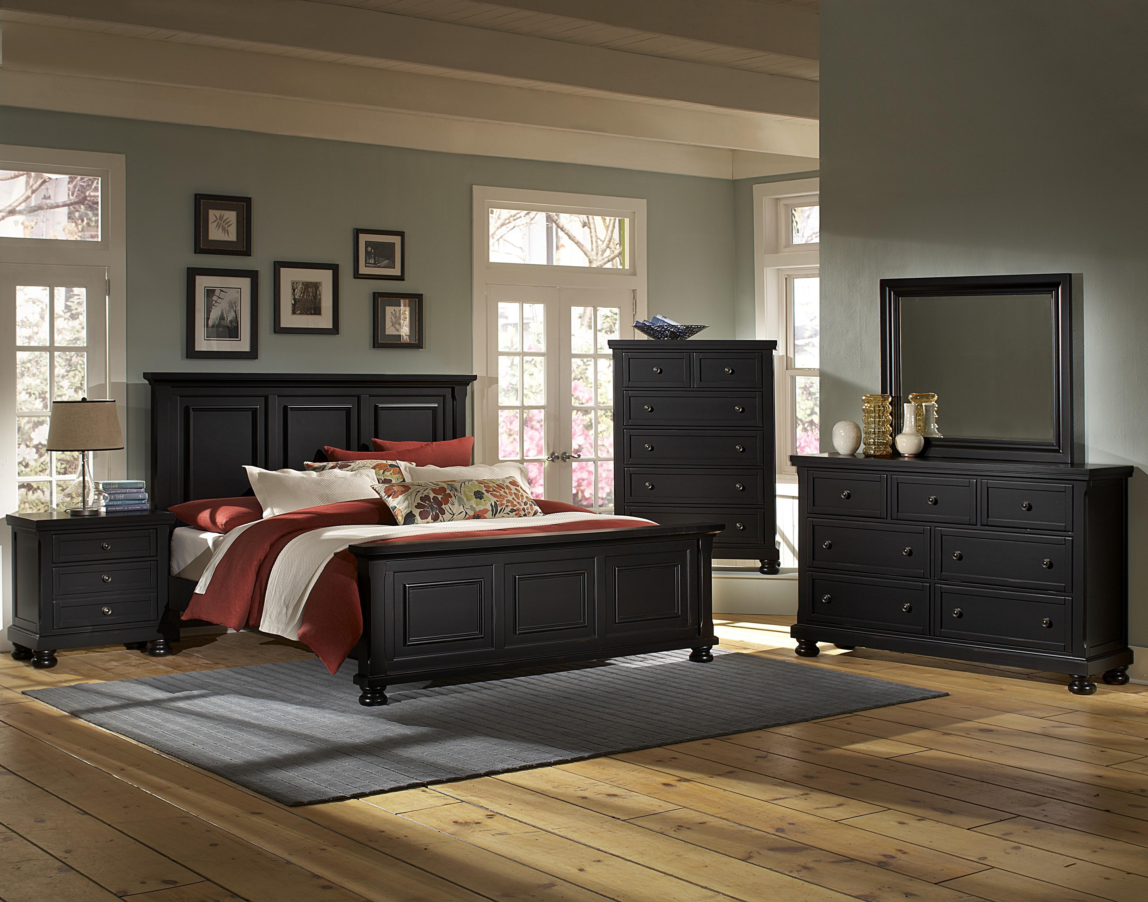 Vaughan Basset Reflections 4 Piece Mansion Panel Bedroom Set In Ebony throughout proportions 3800 X 2986