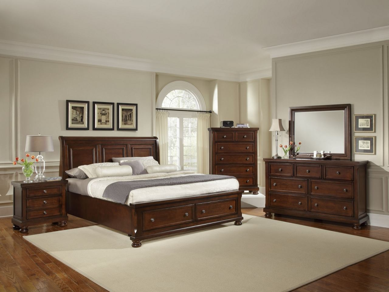 Vaughan Basset Reflections Sleigh Storage Bedroom Set In Dark Cherry for sizing 1280 X 960