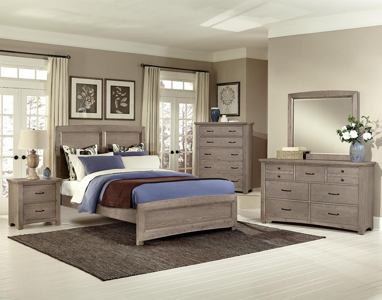 Vaughan Basset Transitions 4 Piece Panel Bedroom Set In Driftwood Oak inside measurements 1279 X 1005