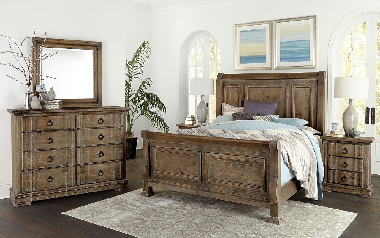 Vaughan Bassett Rustic Hills Sleigh Bedroom Set In Saddle Grey pertaining to proportions 1280 X 800